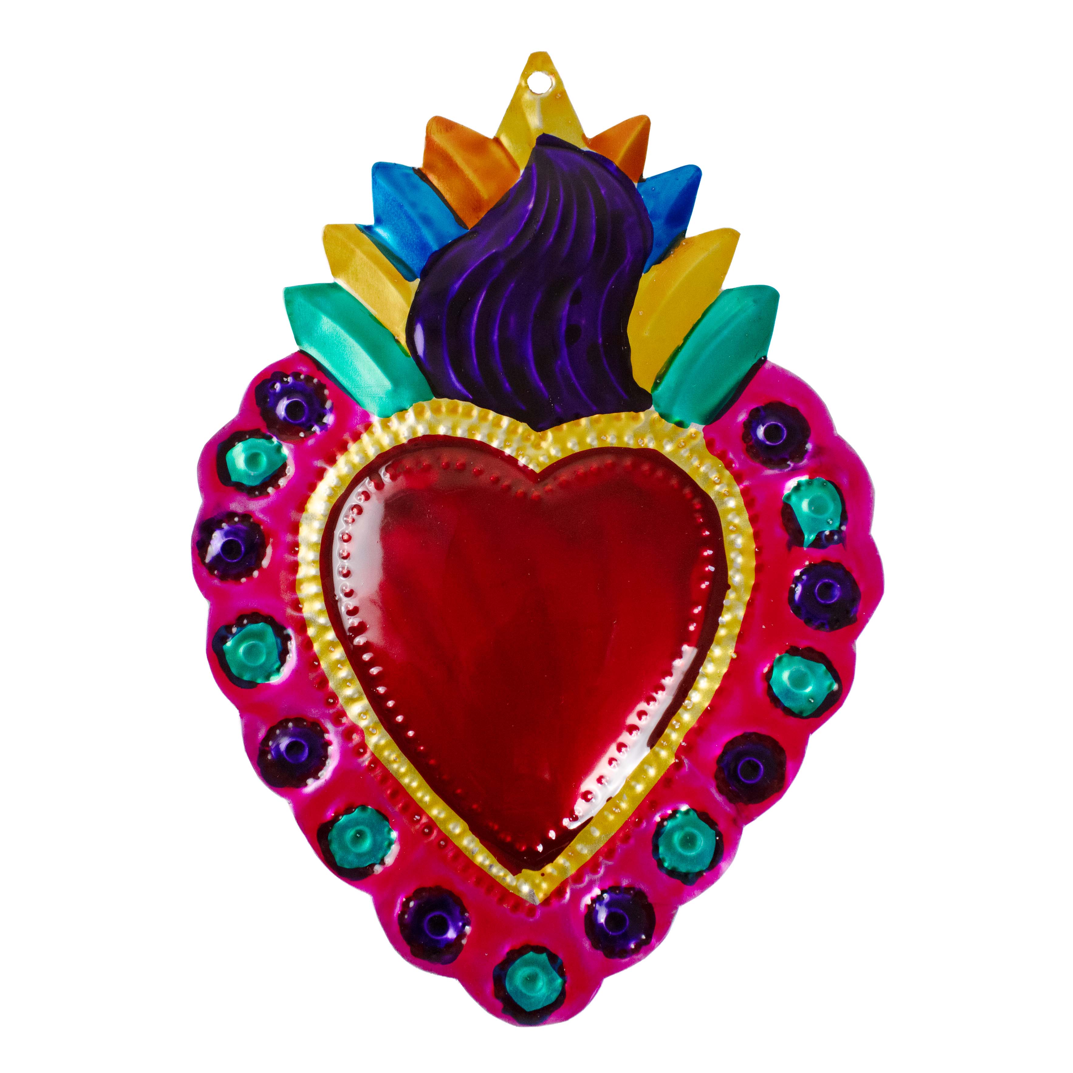 Large Mexican Crown Milagro Tin Hearts