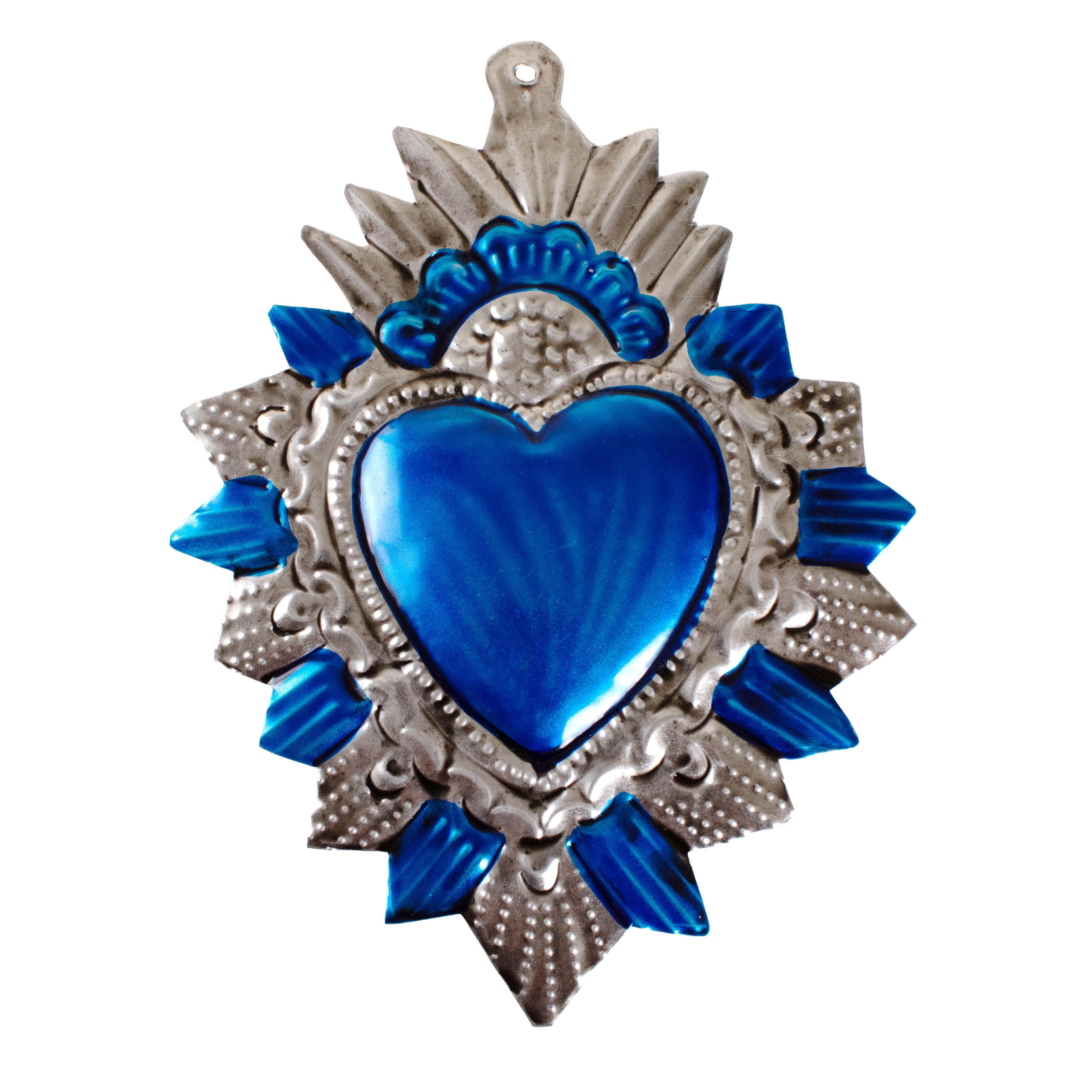 Large Mexican Crown Milagro Tin Hearts