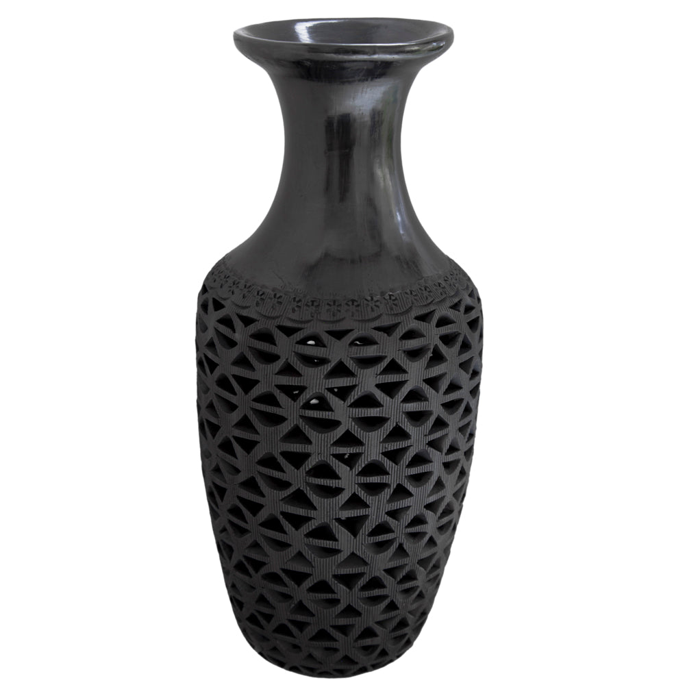 Barro Negro, Black Clay Openwork Decorative Vase