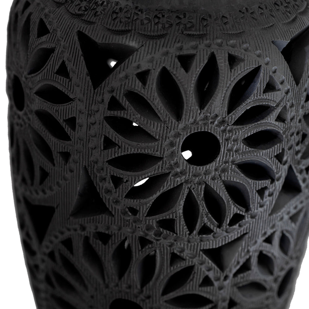 Barro Negro, Black Clay Openwork Decorative Vase