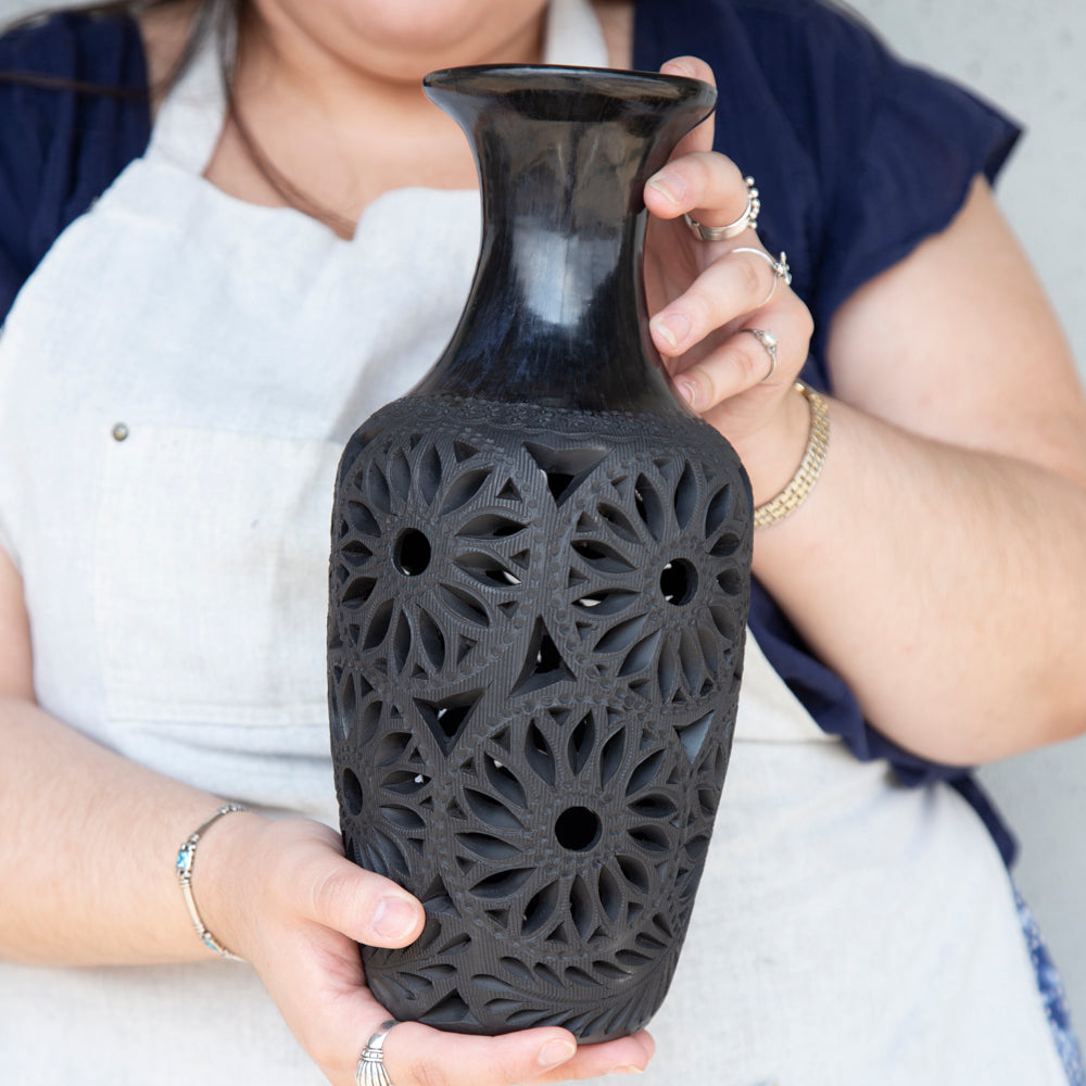 Barro Negro, Black Clay Openwork Decorative Vase