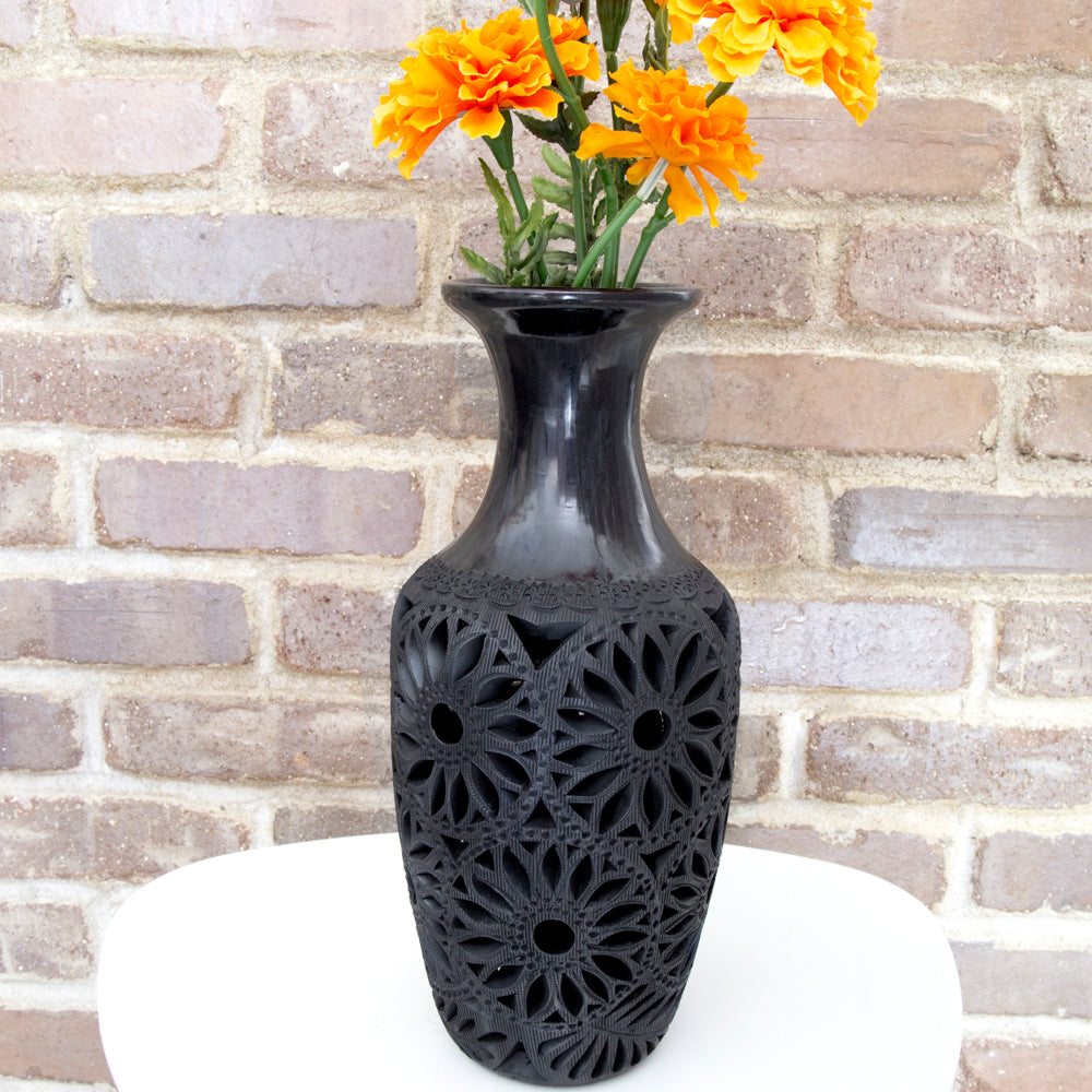 Barro Negro, Black Clay Openwork Decorative Vase
