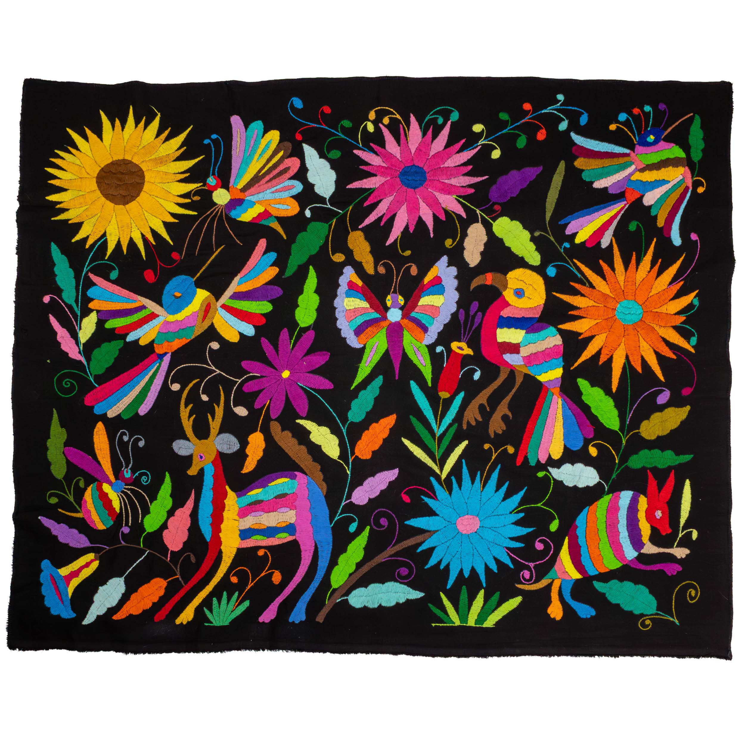 Black Otomí Hand-Embroidered Tapestry