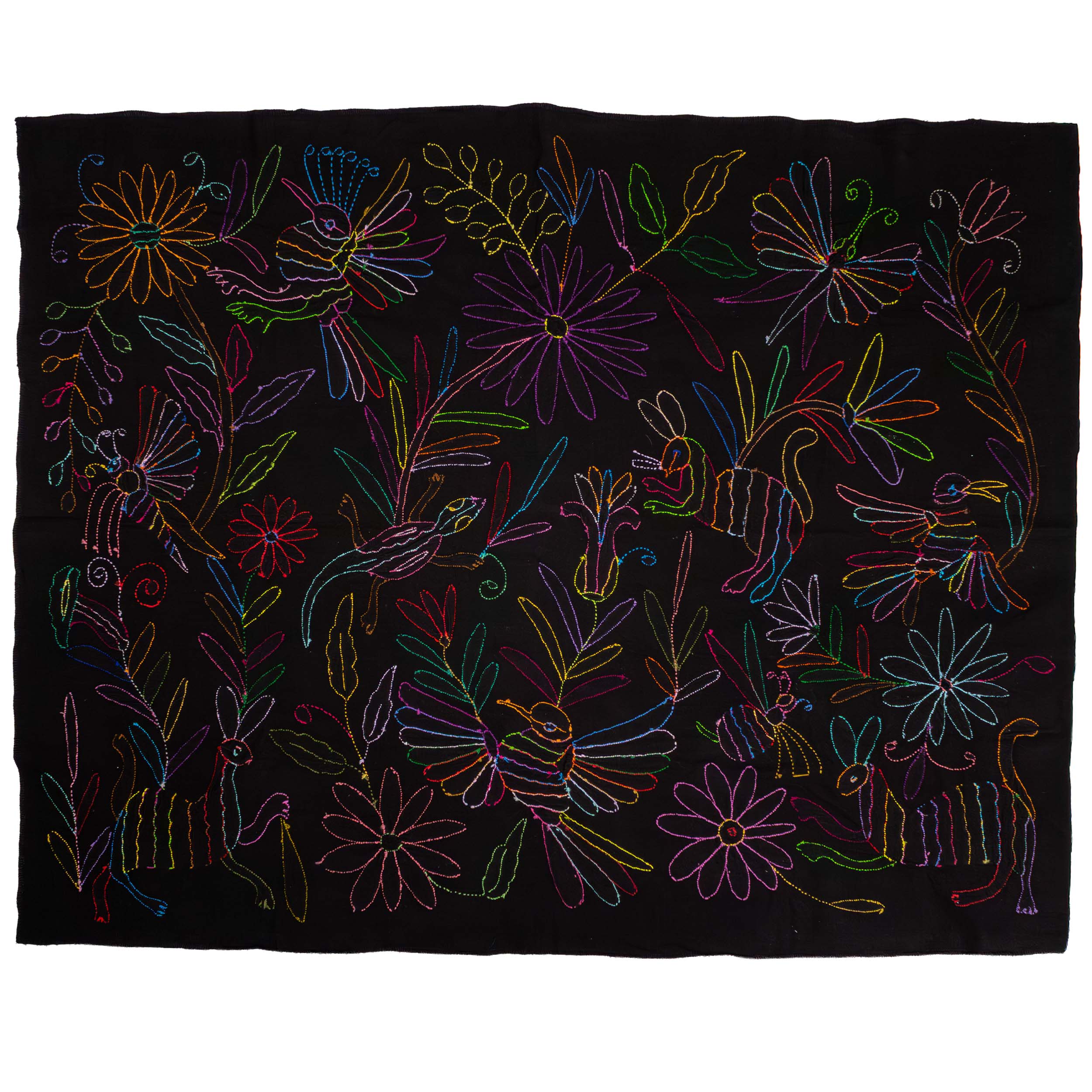 Black Otomí Hand-Embroidered Tapestry