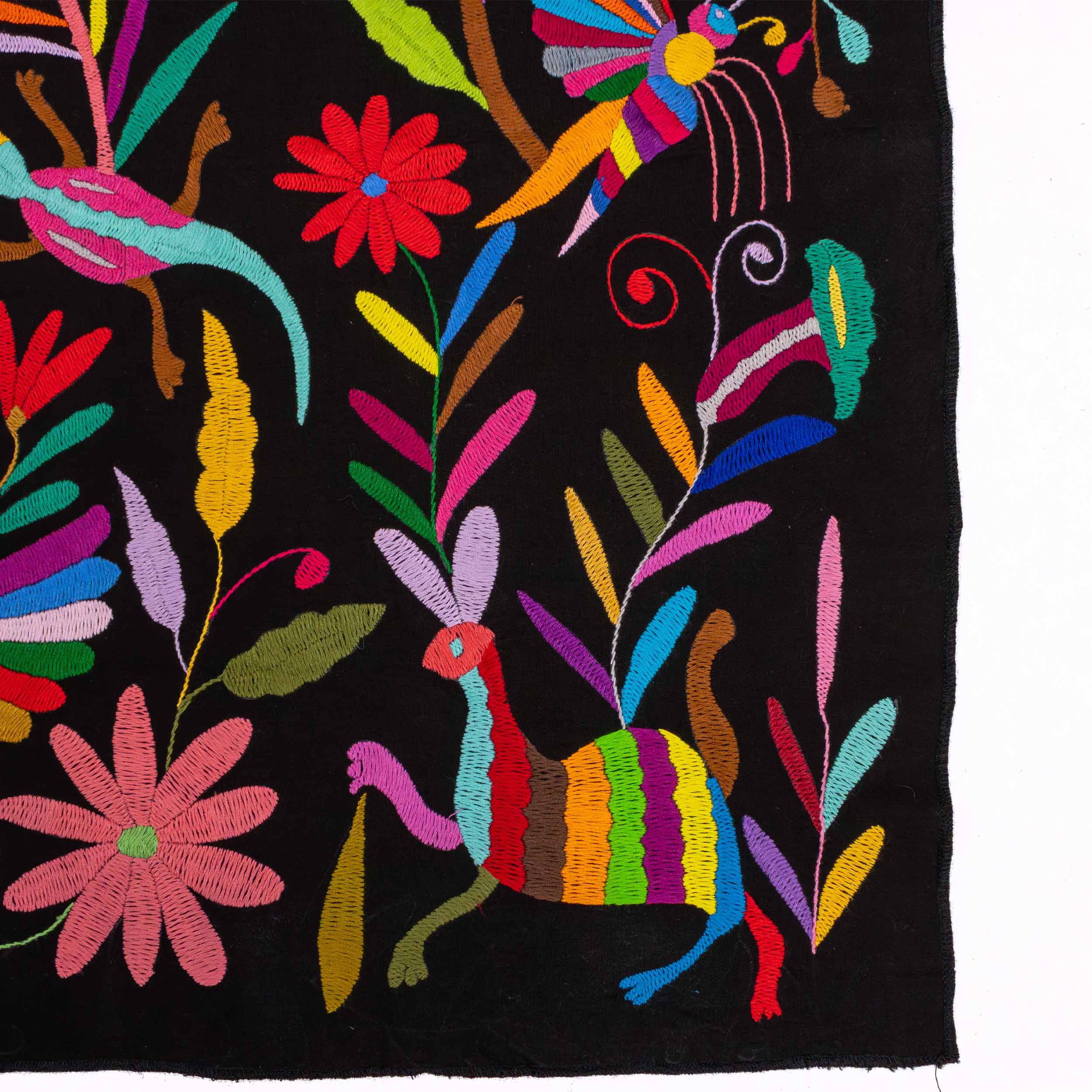 Black Otomí Hand-Embroidered Tapestry