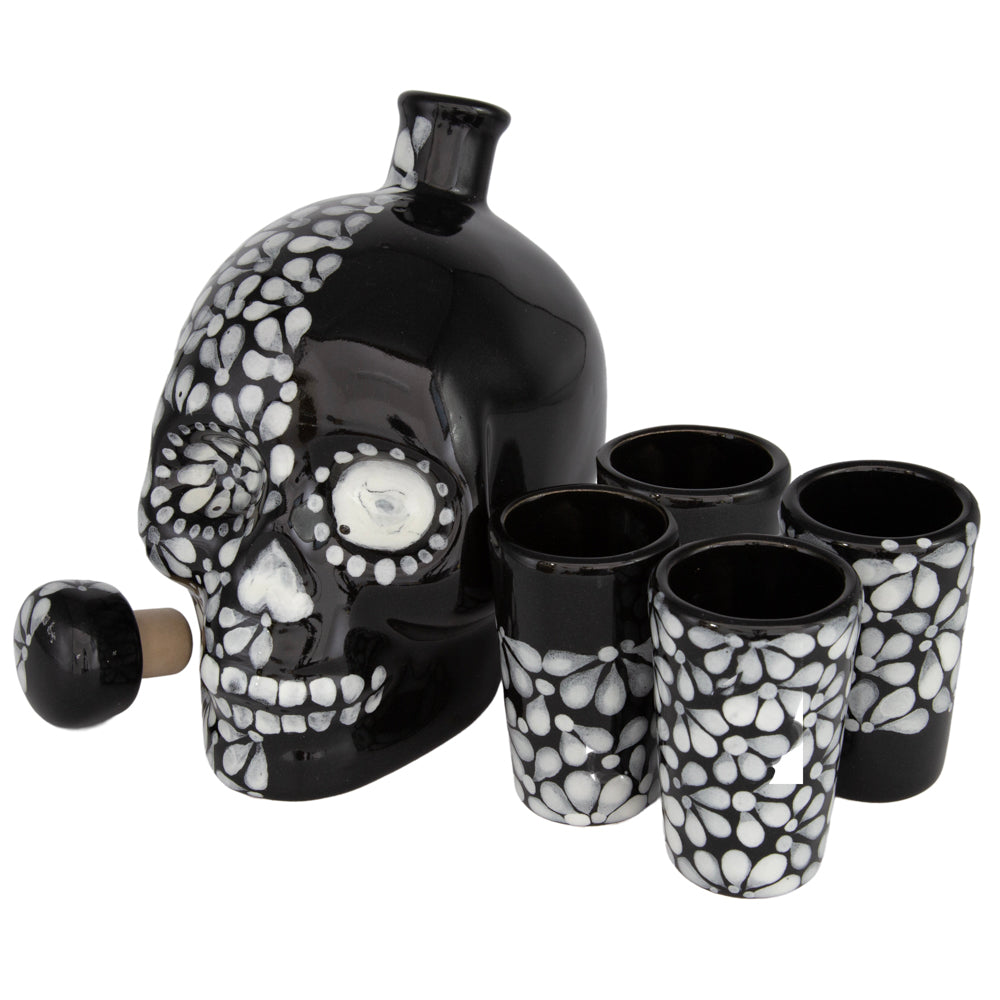 Hand Painted Sugar Skull Decanter and Shot Glasses Set