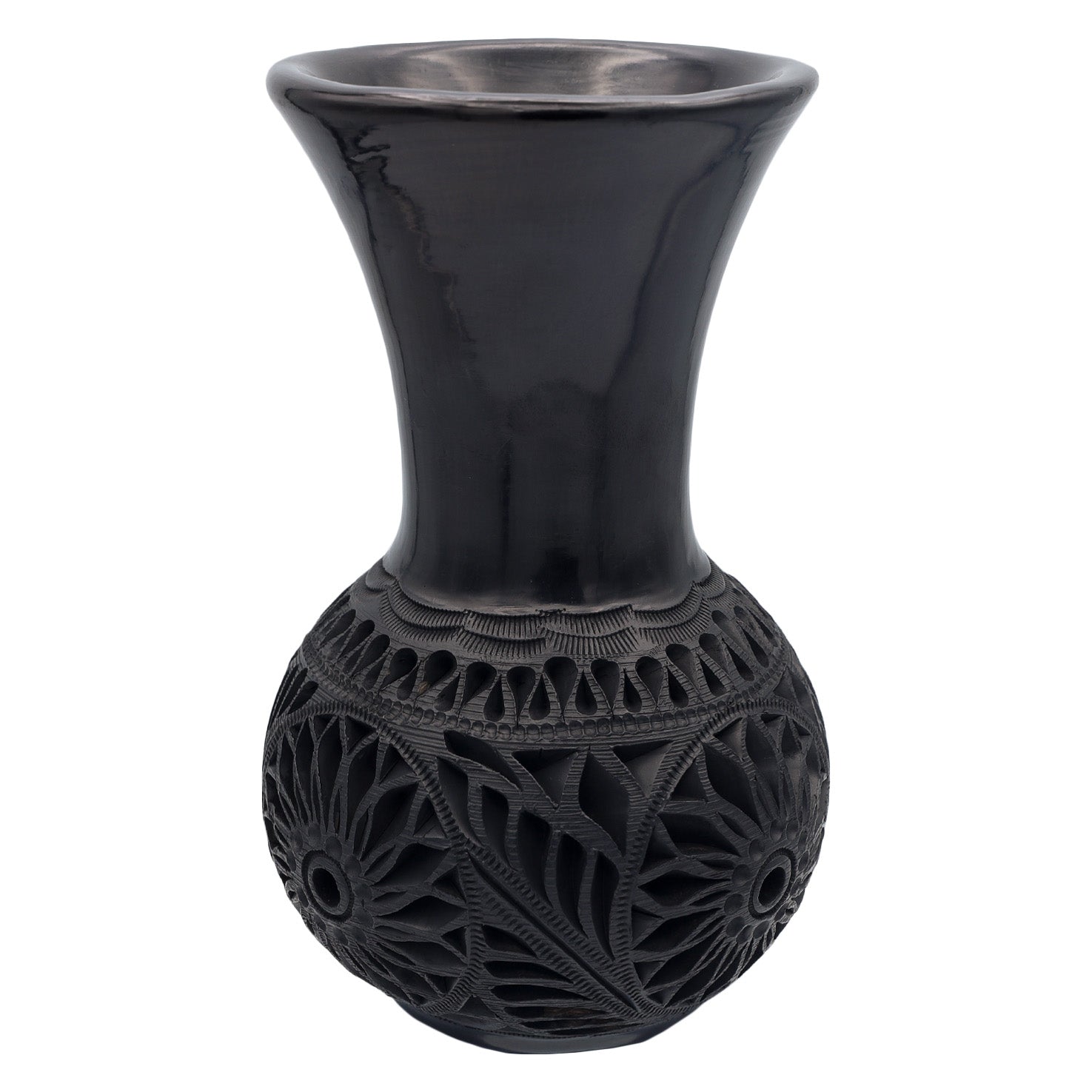 Cartuchero Barro Negro Short Decorative Carved Vase