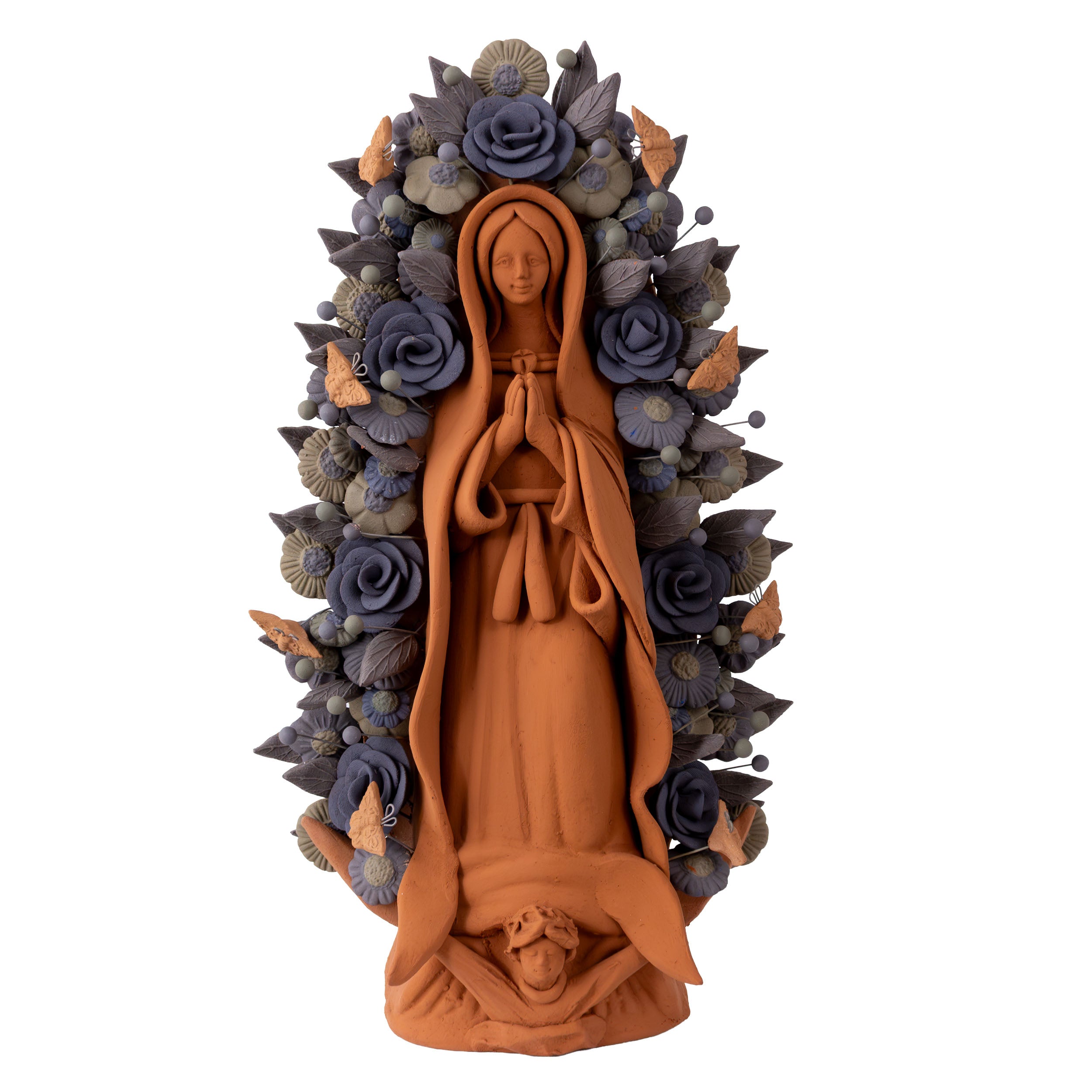Blue Virgen de Guadalupe Barro Pigmentado Clay Sculpture