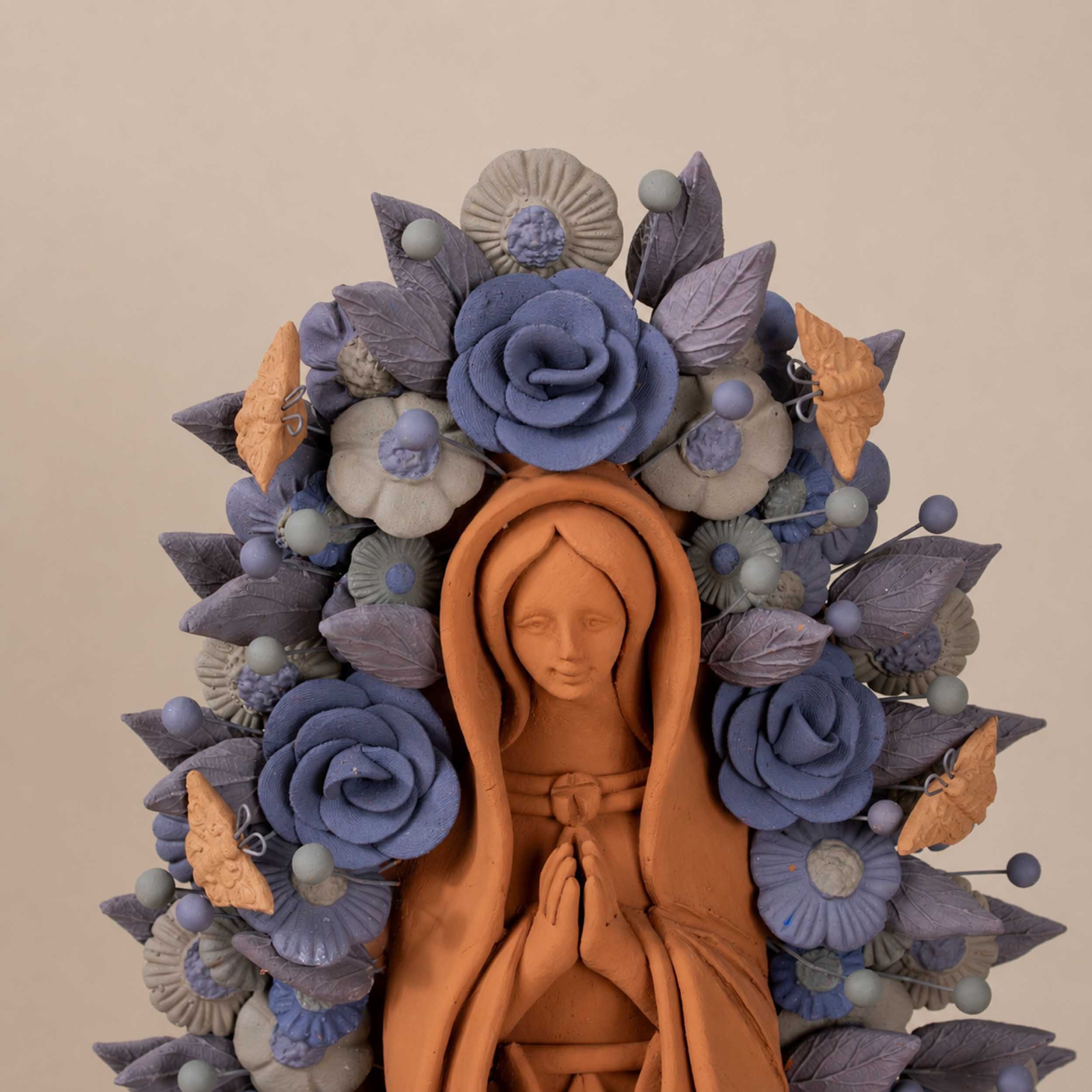 Blue Virgen de Guadalupe Barro Pigmentado Clay Sculpture