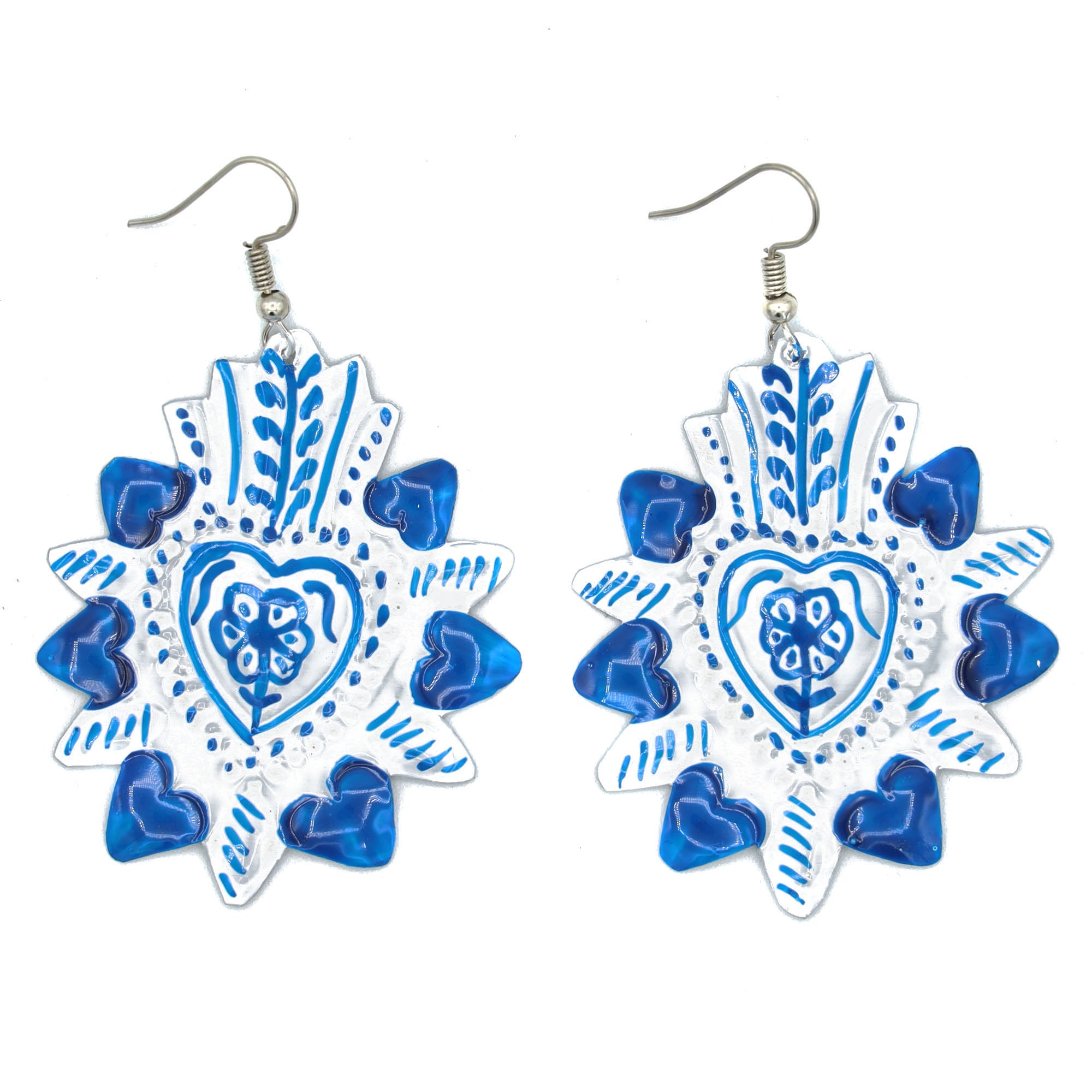 Talavera Heart Tin Art Milagro Earrings