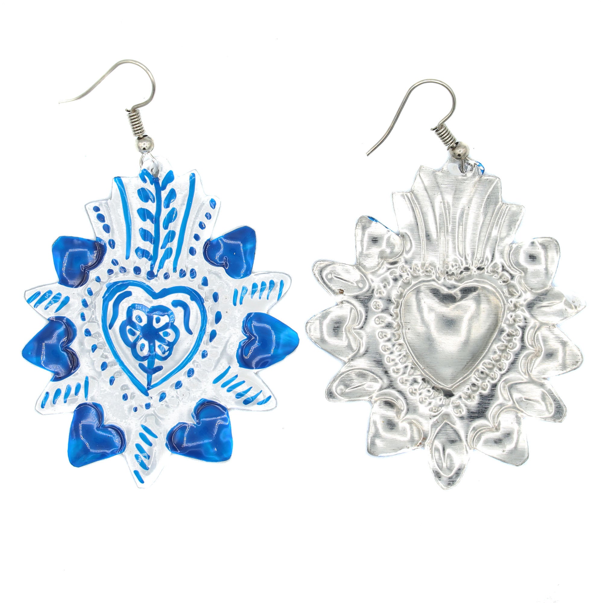 Talavera Heart Tin Art Milagro Earrings