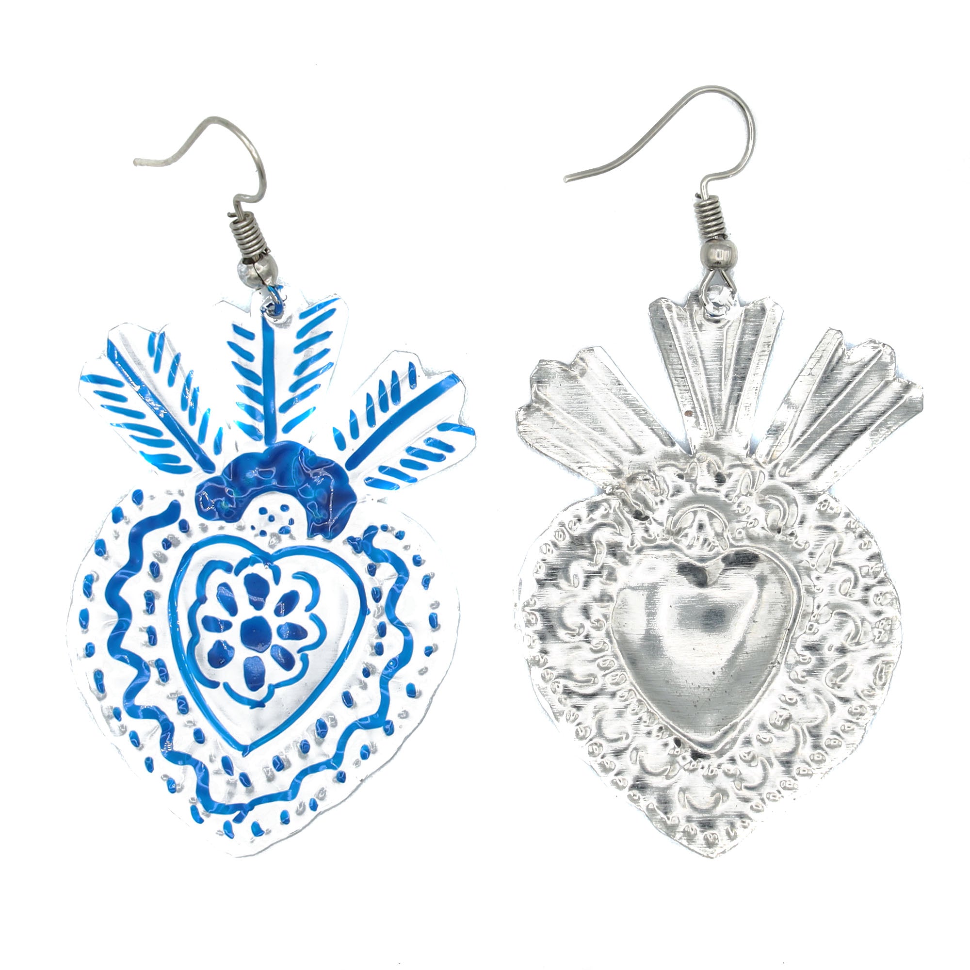 Talavera Heart Tin Art Milagro Earrings