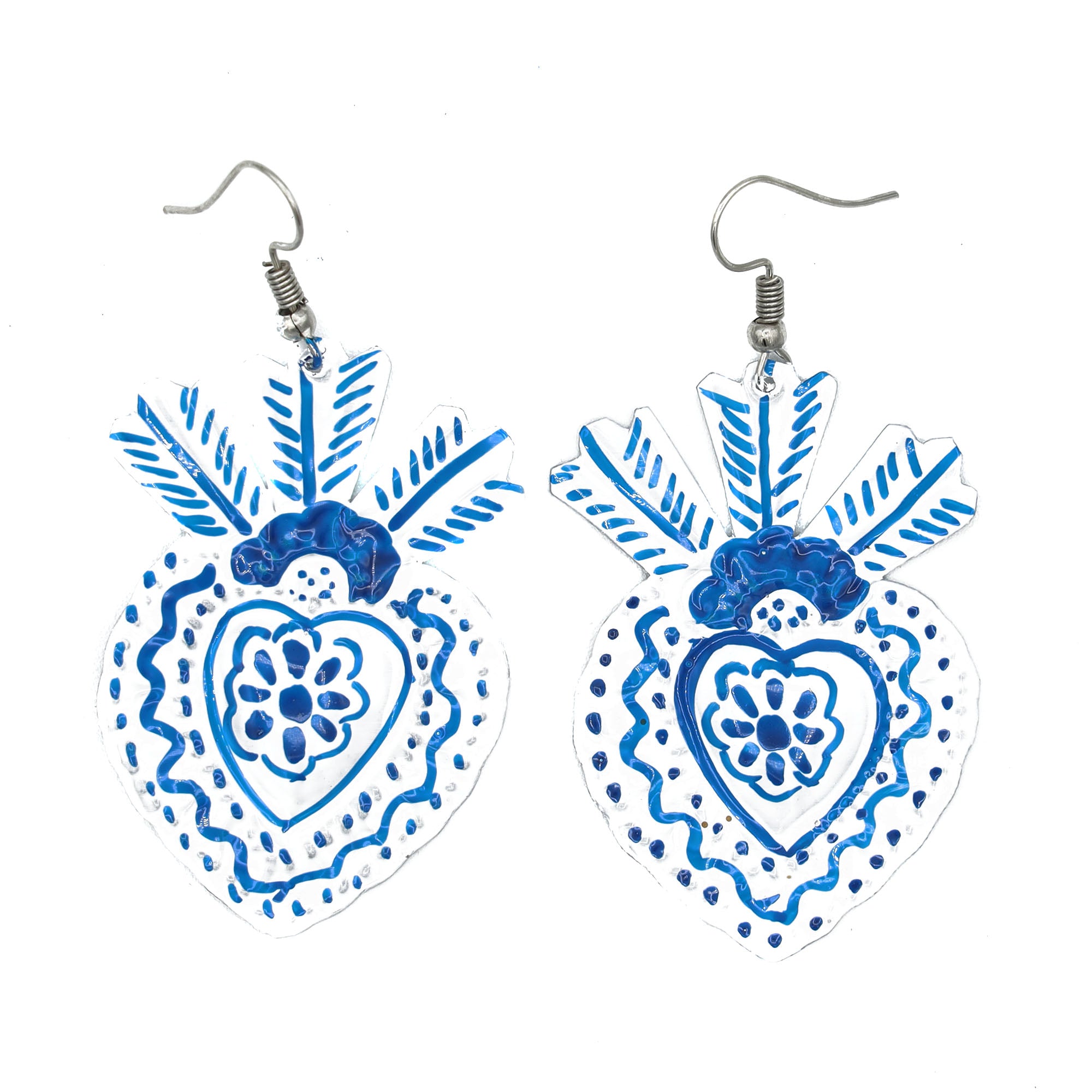 Talavera Heart Tin Art Milagro Earrings
