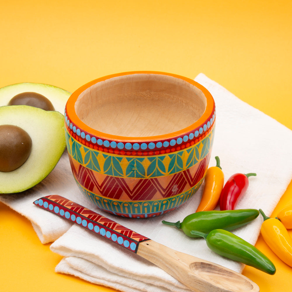Colorful Hand-Painted Wooden Bowls with Spoon