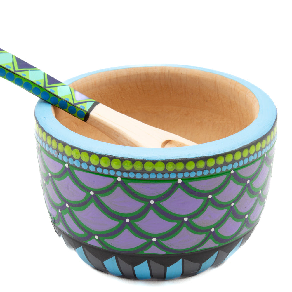 Colorful Hand-Painted Wooden Bowls with Spoon