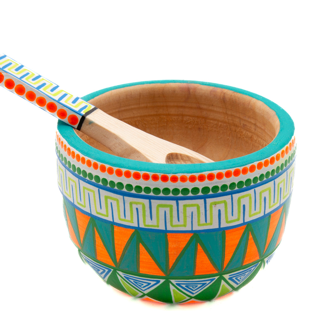 Colorful Hand-Painted Wooden Bowls with Spoon