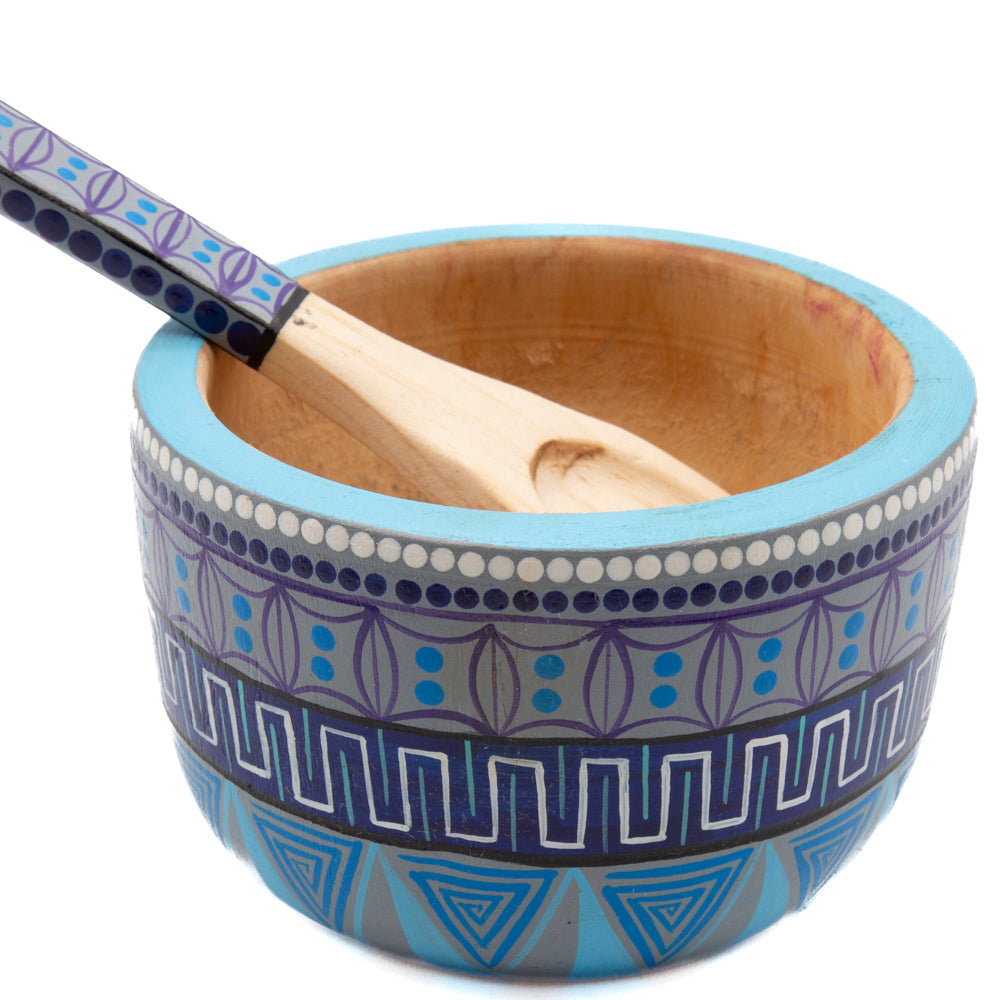 Colorful Hand-Painted Wooden Bowls with Spoon