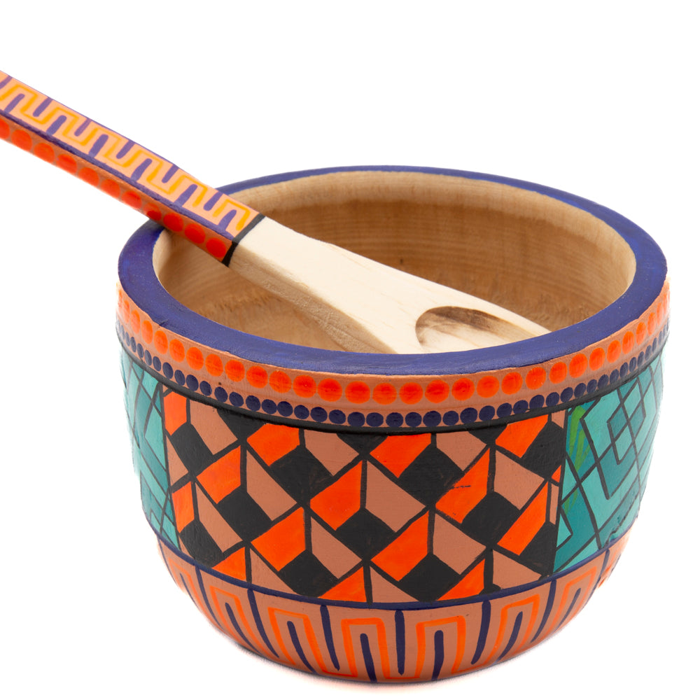 Colorful Hand-Painted Wooden Bowls with Spoon