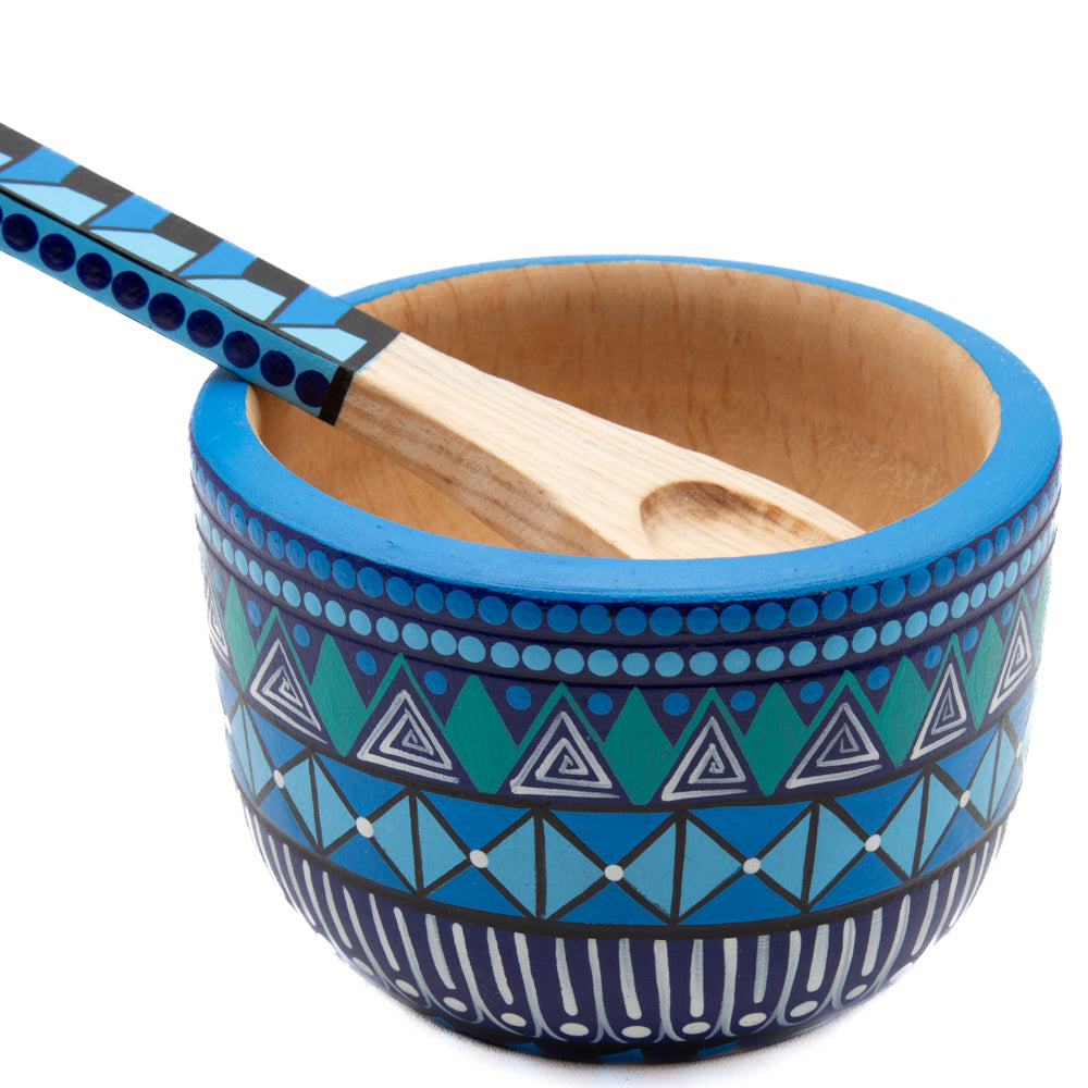 Colorful Hand-Painted Wooden Bowls with Spoon