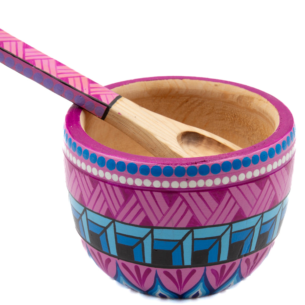 Colorful Hand-Painted Wooden Bowls with Spoon
