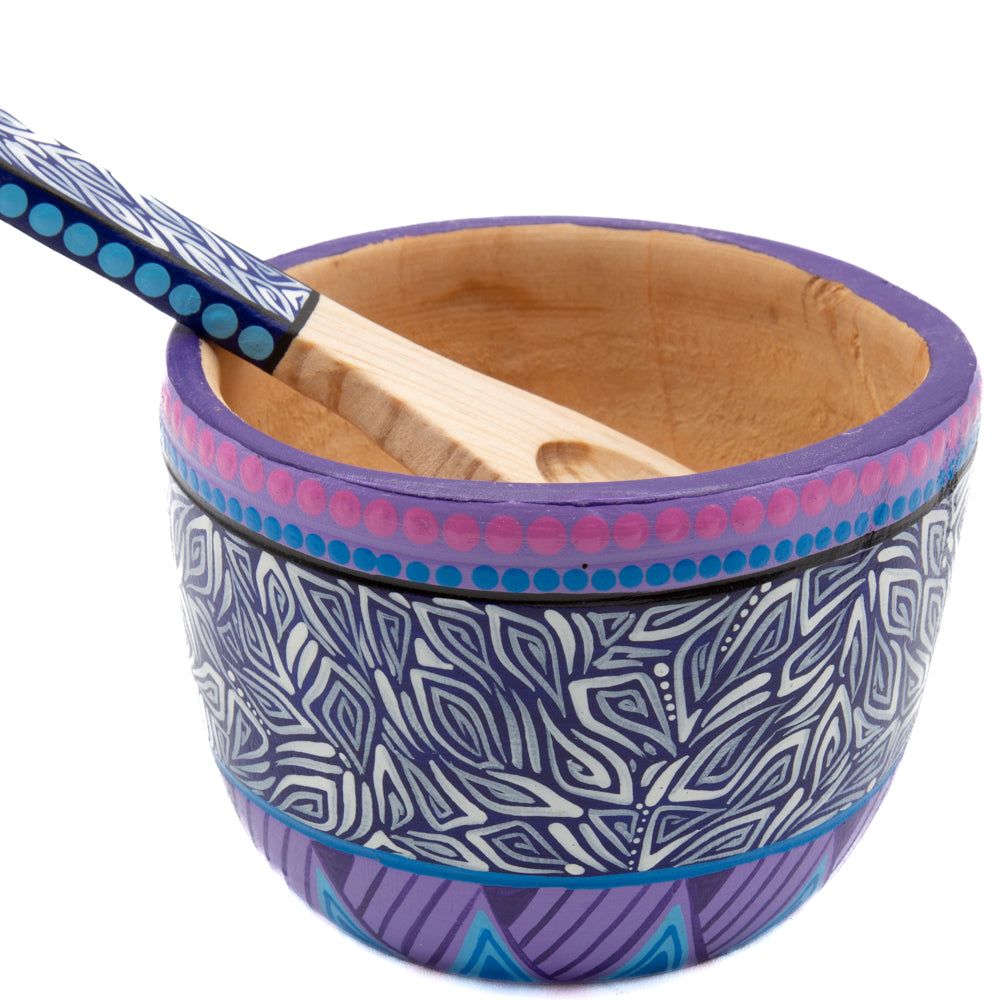 Colorful Hand-Painted Wooden Bowls with Spoon