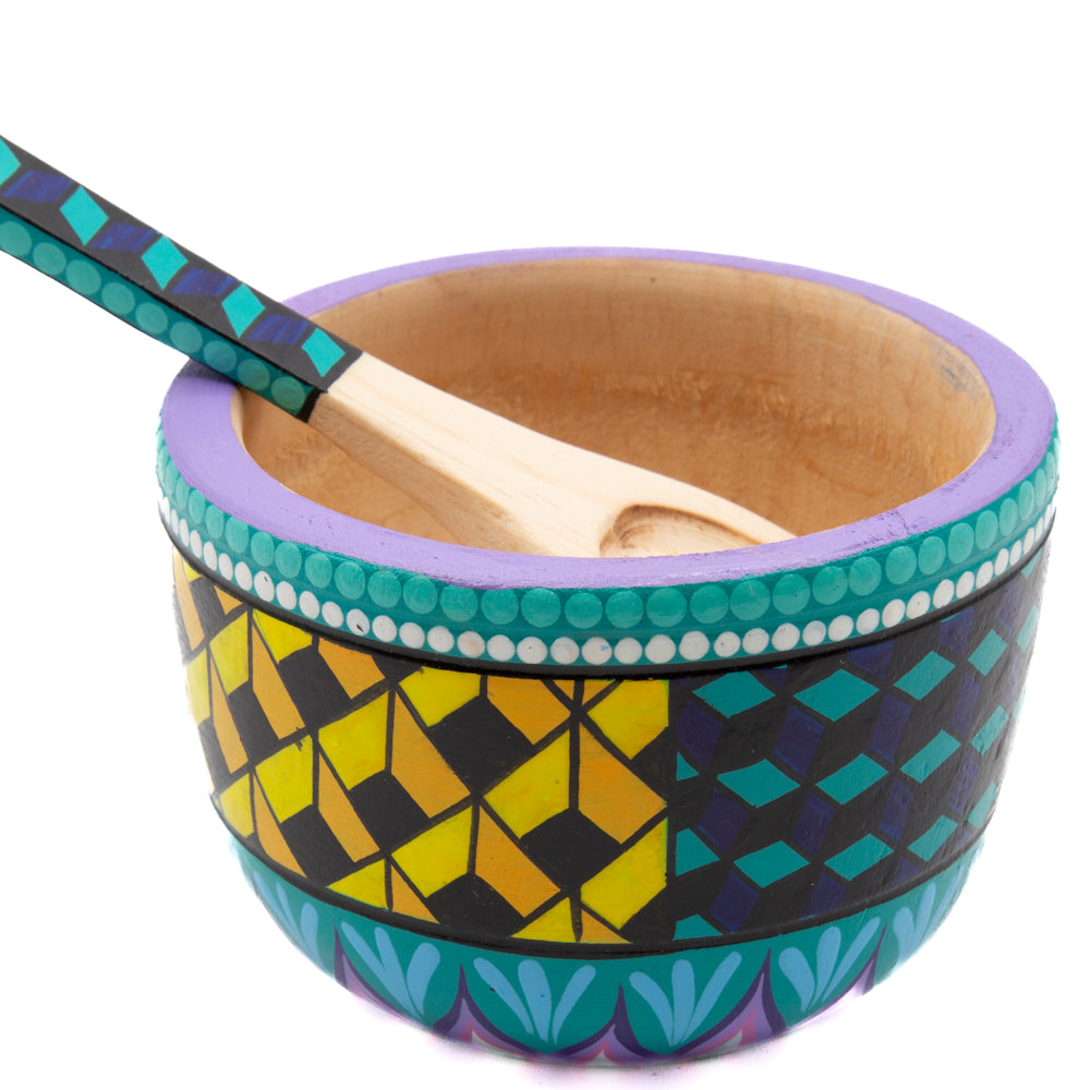 Colorful Hand-Painted Wooden Bowls with Spoon