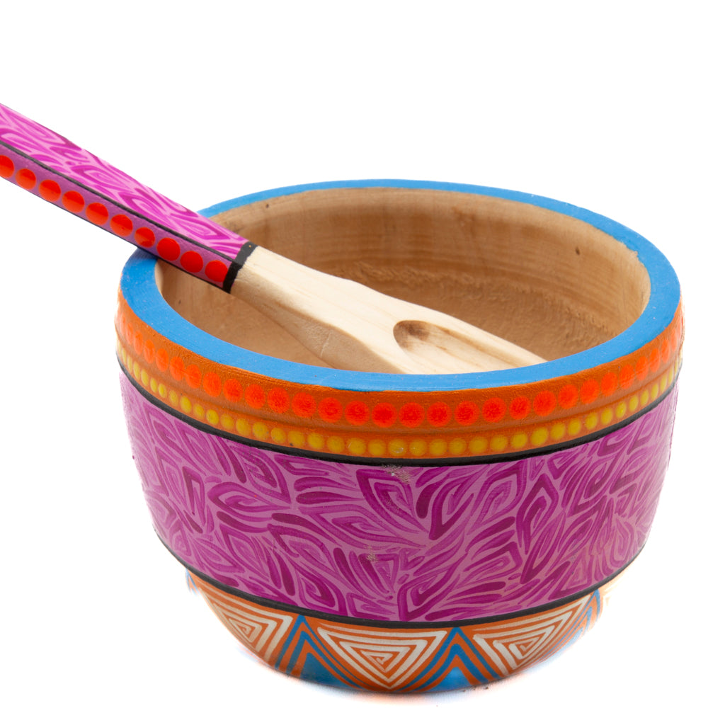 Colorful Hand-Painted Wooden Bowls with Spoon