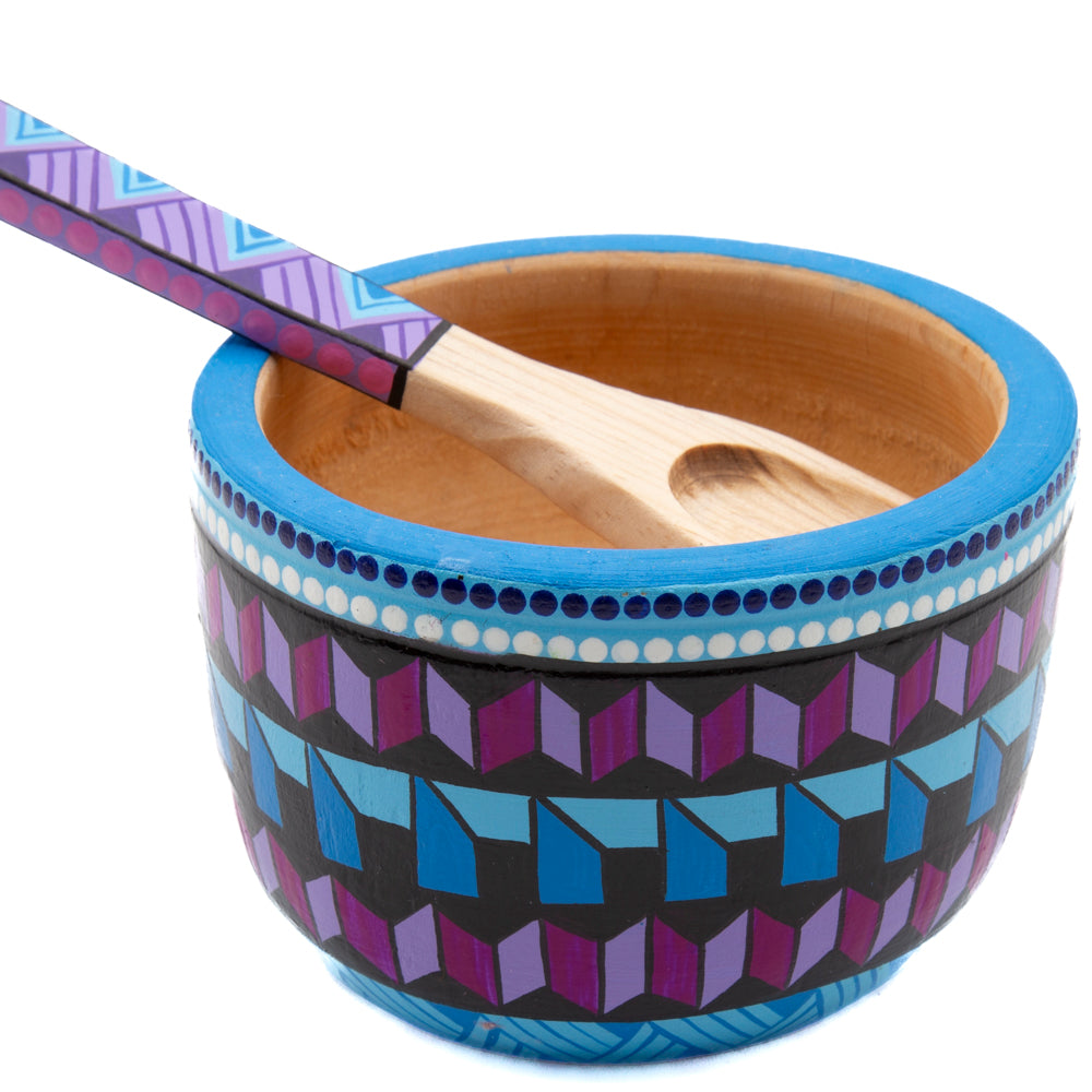 Colorful Hand-Painted Wooden Bowls with Spoon