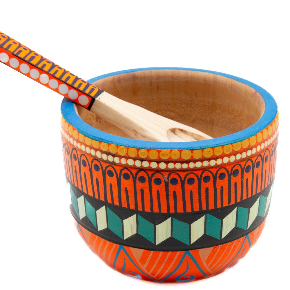 Colorful Hand-Painted Wooden Bowls with Spoon