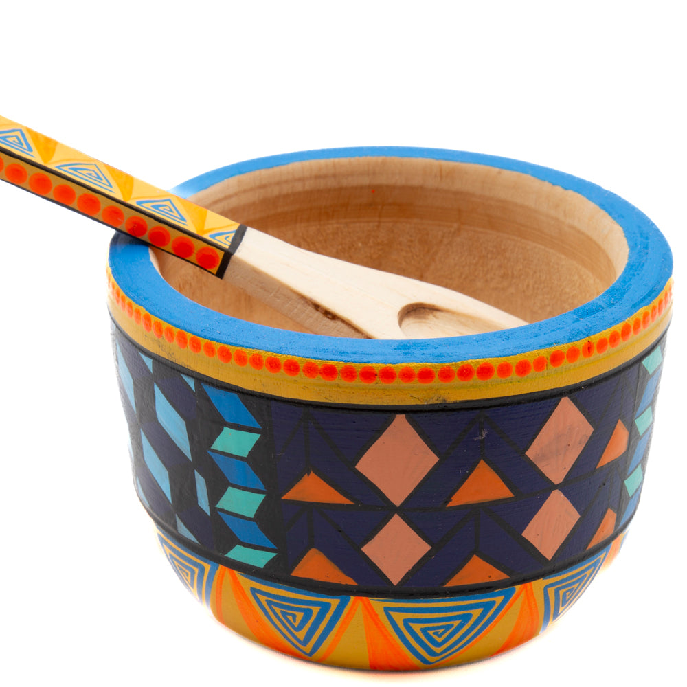 Colorful Hand-Painted Wooden Bowls with Spoon