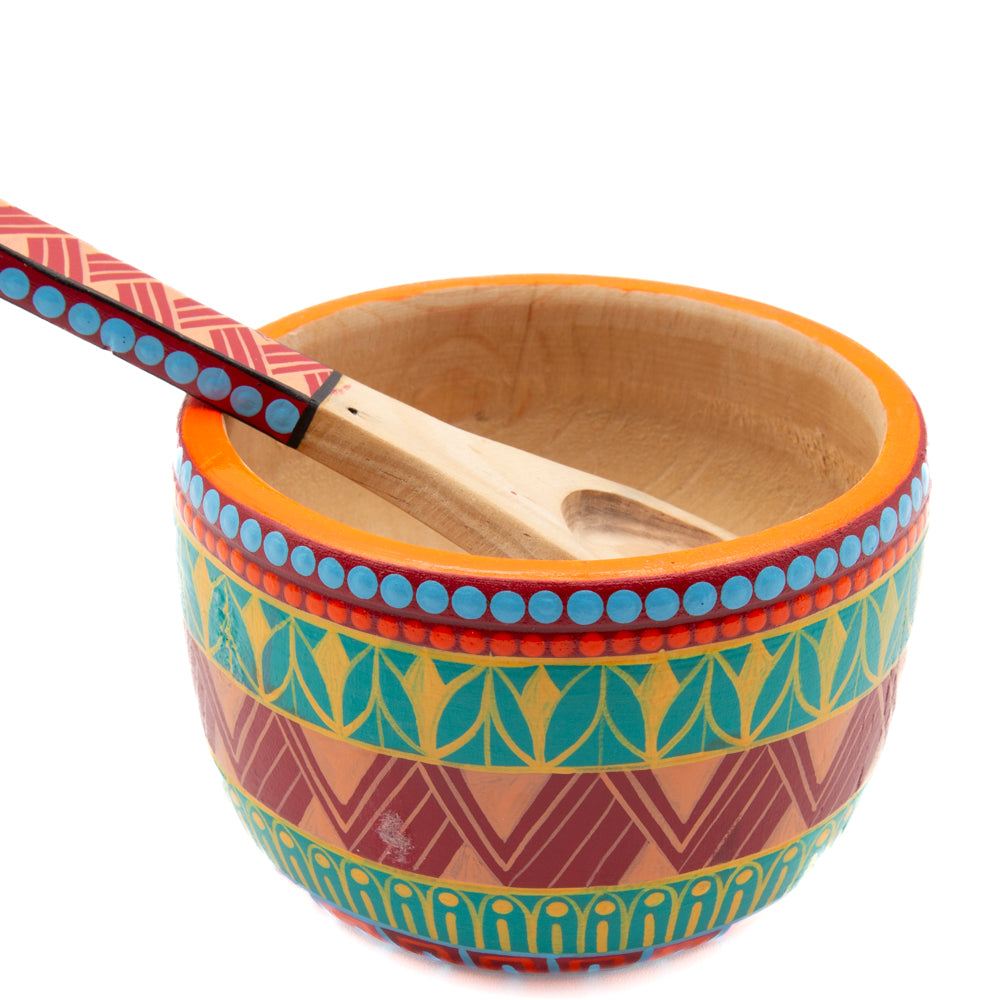 Colorful Hand-Painted Wooden Bowls with Spoon
