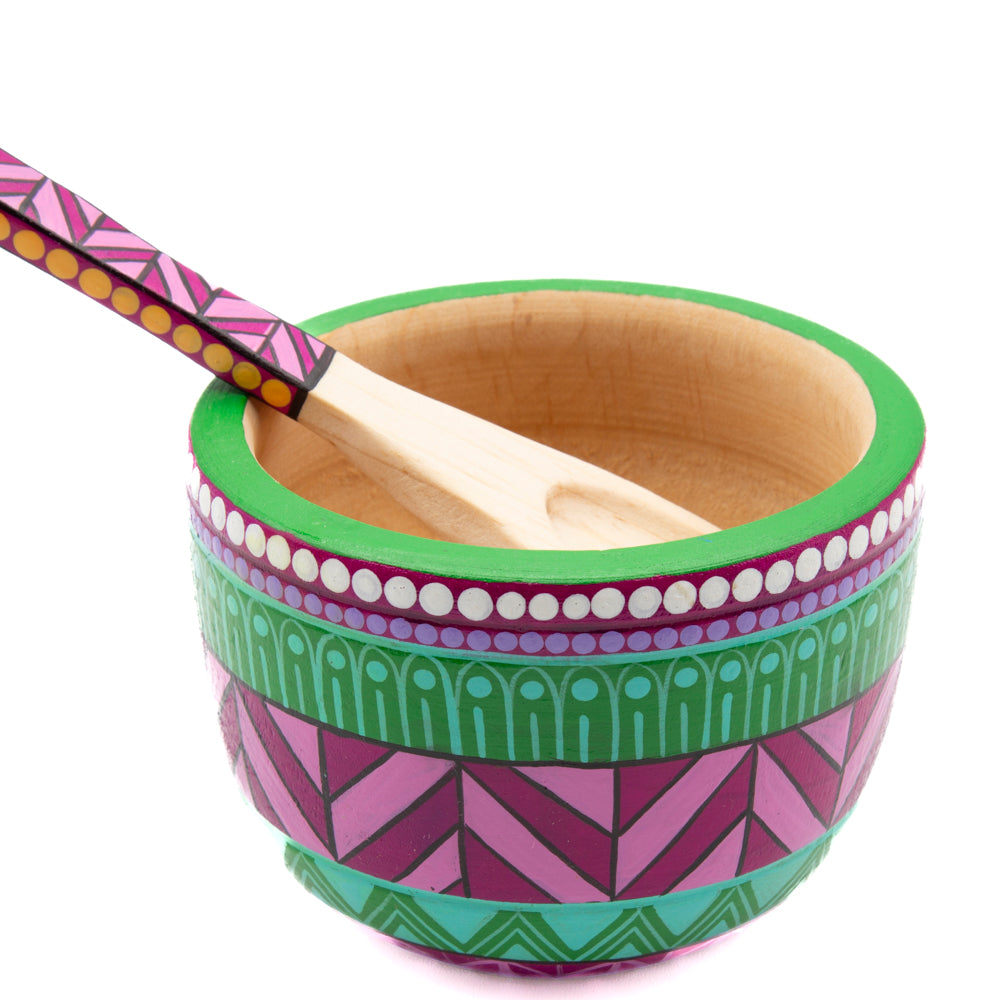Colorful Hand-Painted Wooden Bowls with Spoon