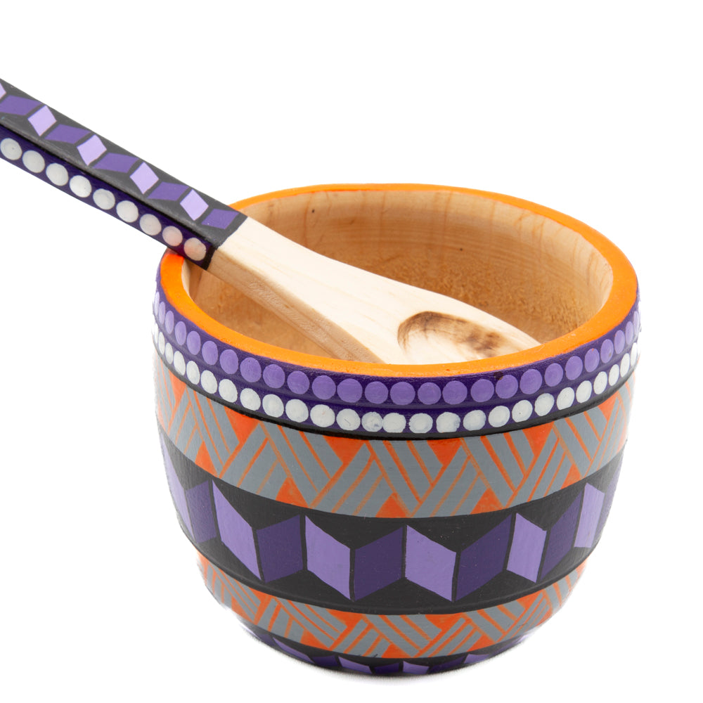 Colorful Hand-Painted Wooden Bowls with Spoon
