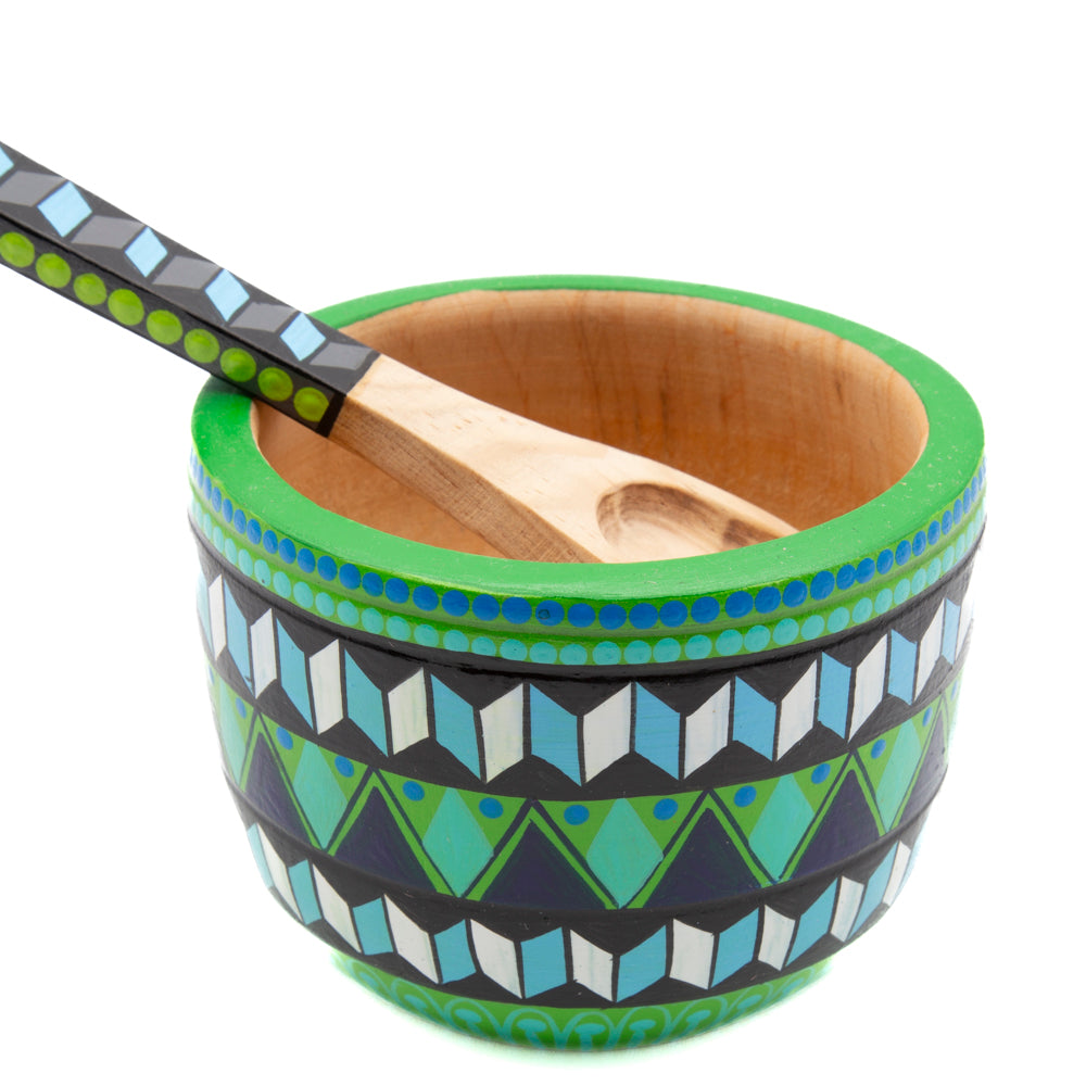 Colorful Hand-Painted Wooden Bowls with Spoon