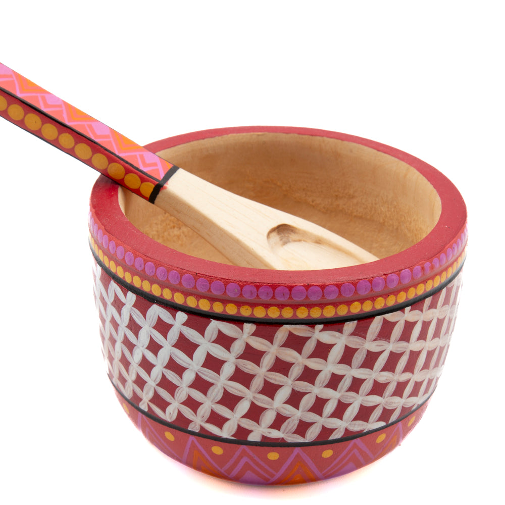 Colorful Hand-Painted Wooden Bowls with Spoon