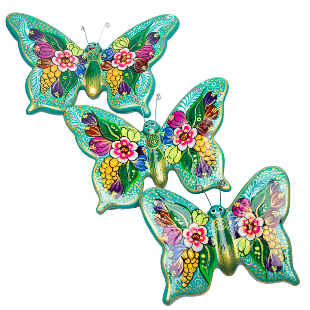 Hand-Painted Xalitla Butterfly Set of 3 Wall Decor