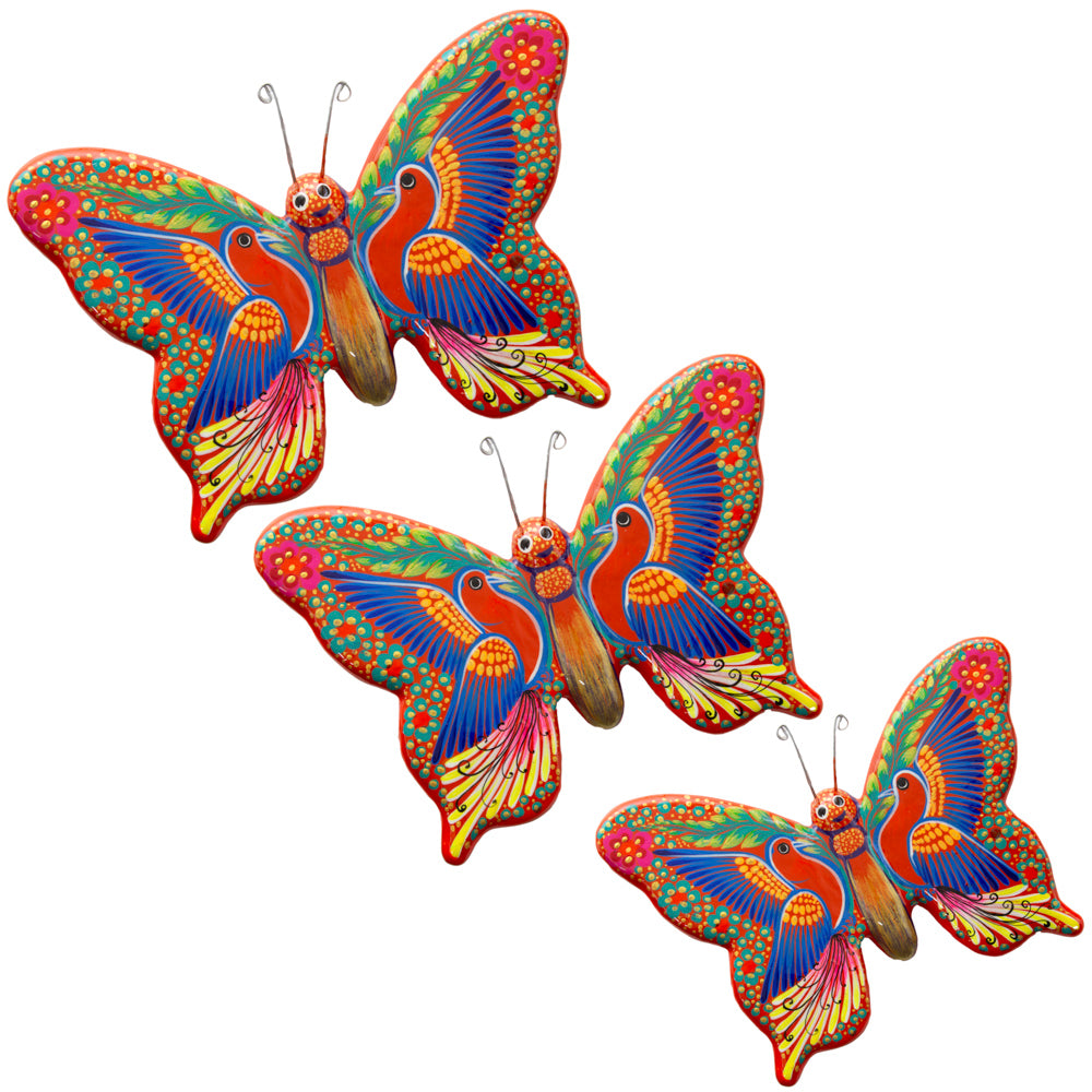 Hand-Painted Xalitla Butterfly Set of 3 Wall Decor