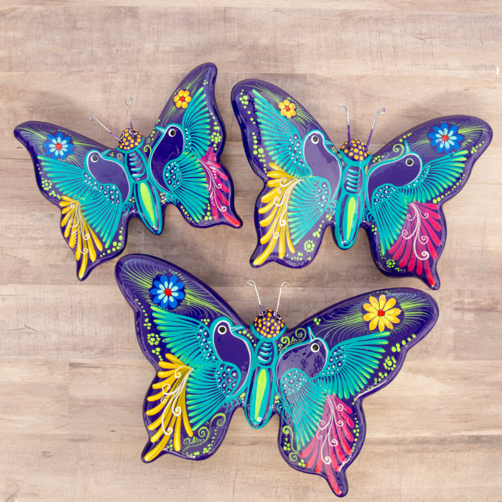 Hand-Painted Xalitla Butterfly Set of 3 Wall Decor