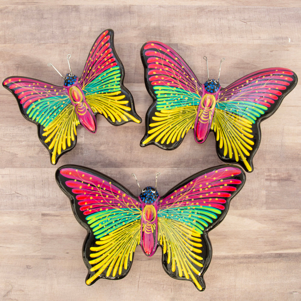 Hand-Painted Xalitla Butterfly Set of 3 Wall Decor