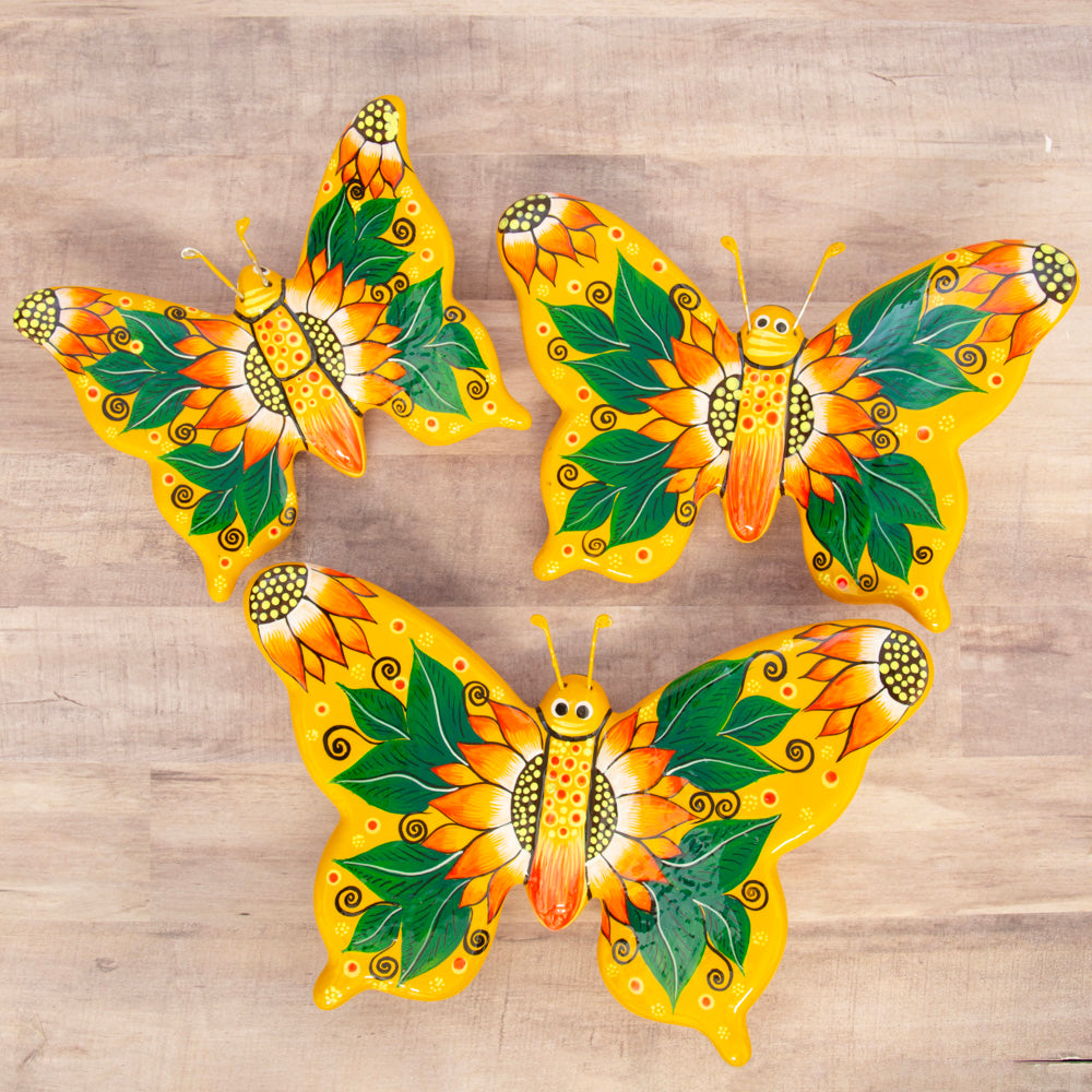 Hand-Painted Xalitla Butterfly Set of 3 Wall Decor