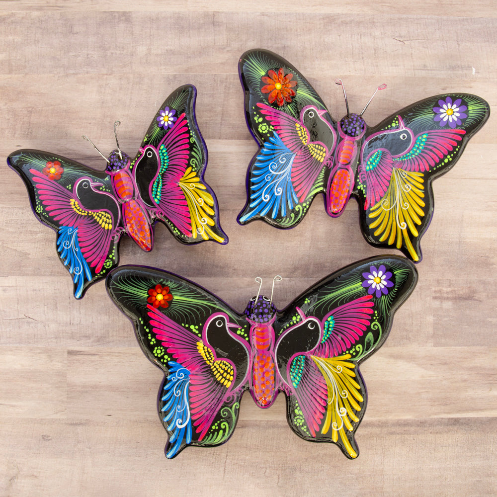 Hand-Painted Xalitla Butterfly Set of 3 Wall Decor