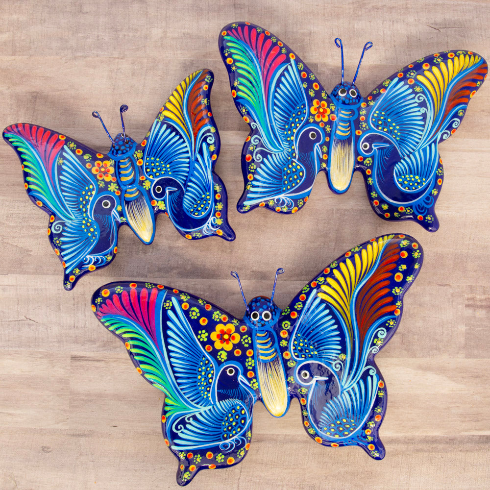 Hand-Painted Xalitla Butterfly Set of 3 Wall Decor
