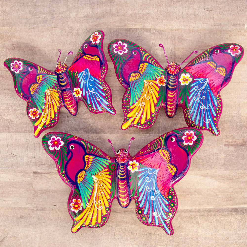 Hand-Painted Xalitla Butterfly Set of 3 Wall Decor