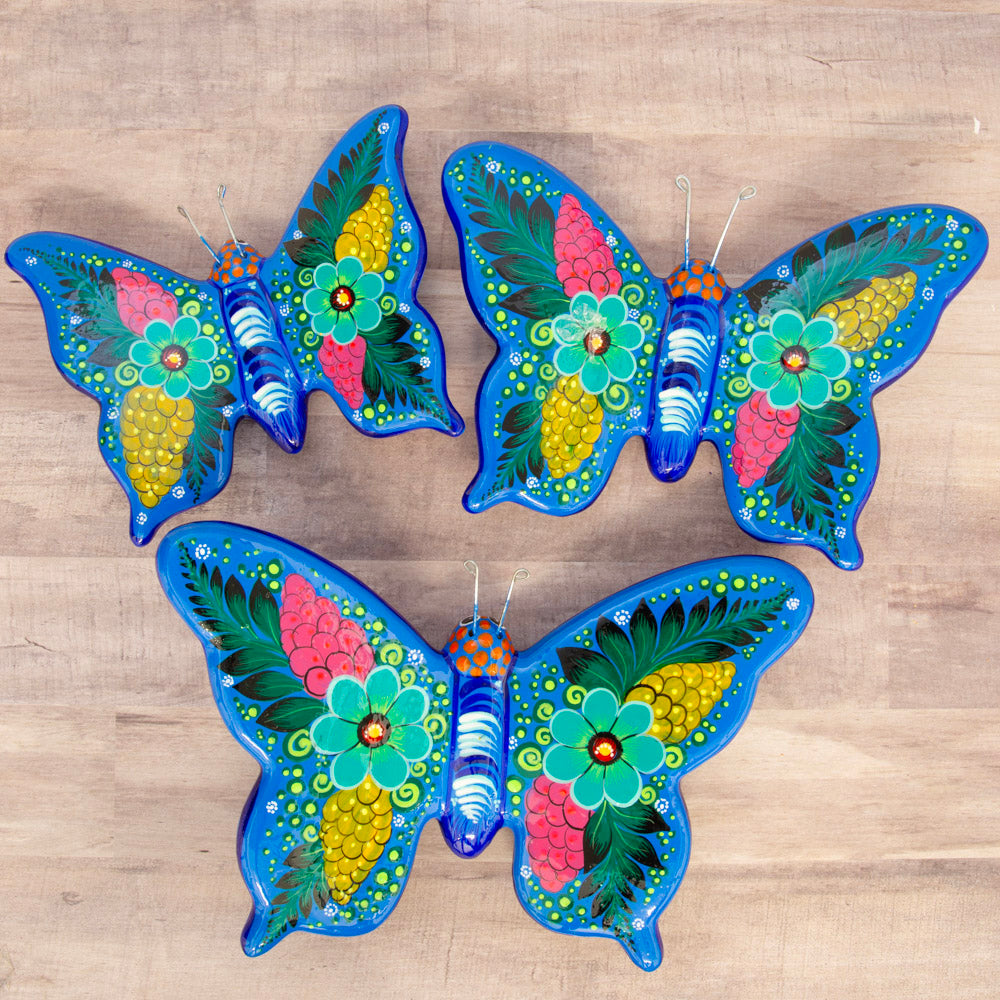 Hand-Painted Xalitla Butterfly Set of 3 Wall Decor