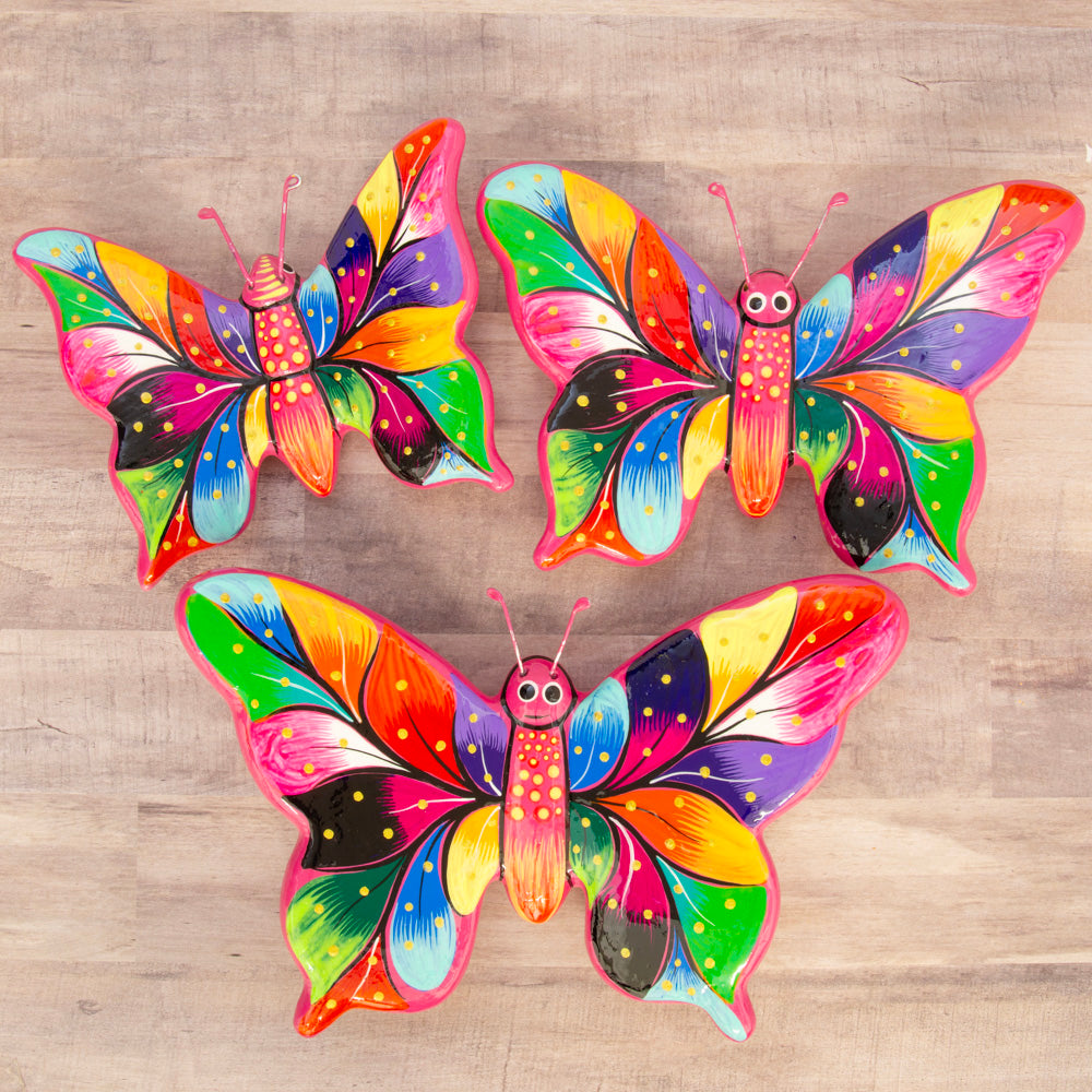 Hand-Painted Xalitla Butterfly Set of 3 Wall Decor