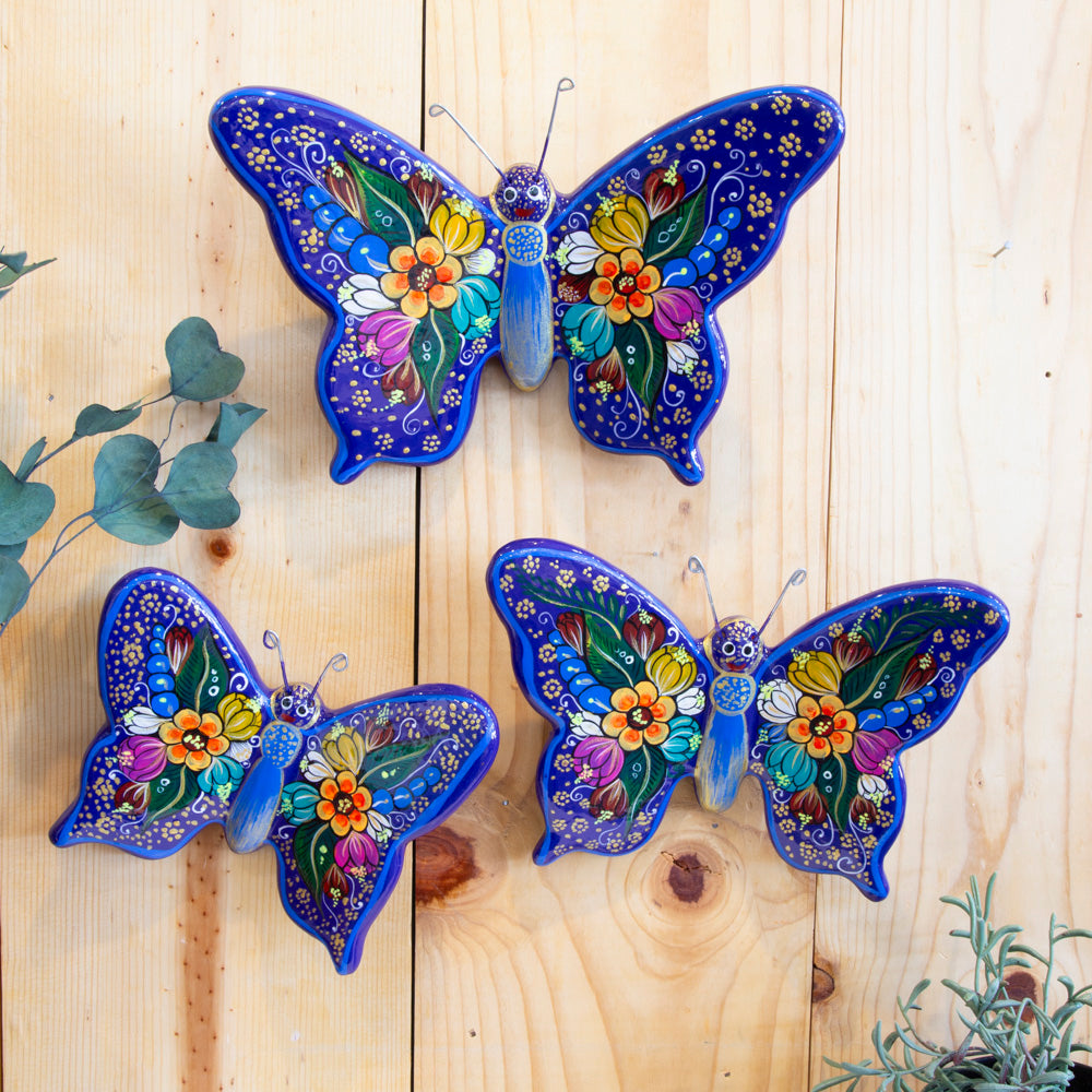 Hand-Painted Xalitla Butterfly Set of 3 Wall Decor