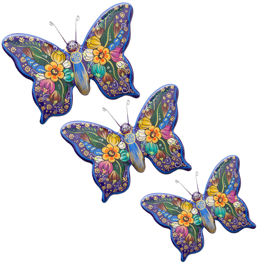 Hand-Painted Xalitla Butterfly Set of 3 Wall Decor