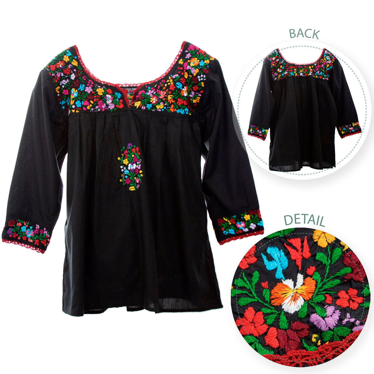 Camila Hand-Embroidered 3/4 Sleeve Blouse