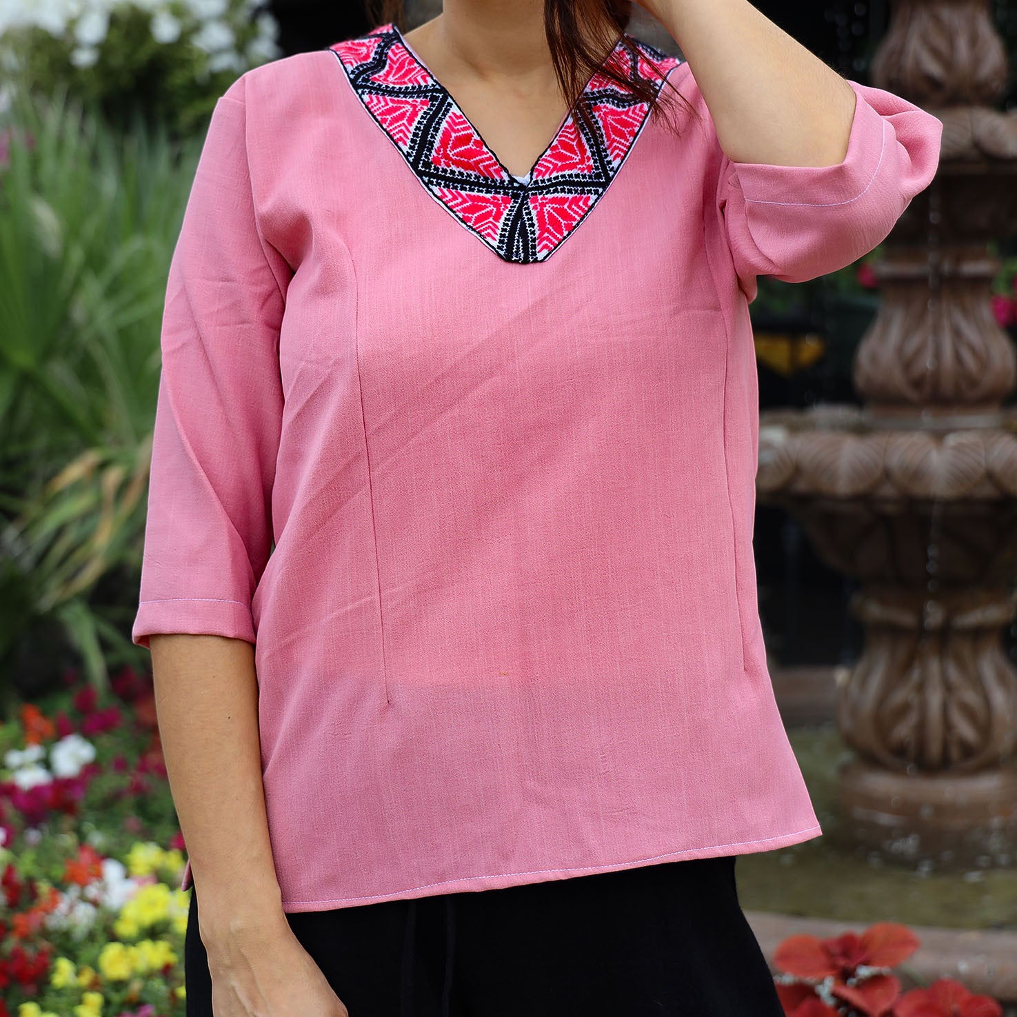 Puebla Modern Embroidered V-Neck Blouse