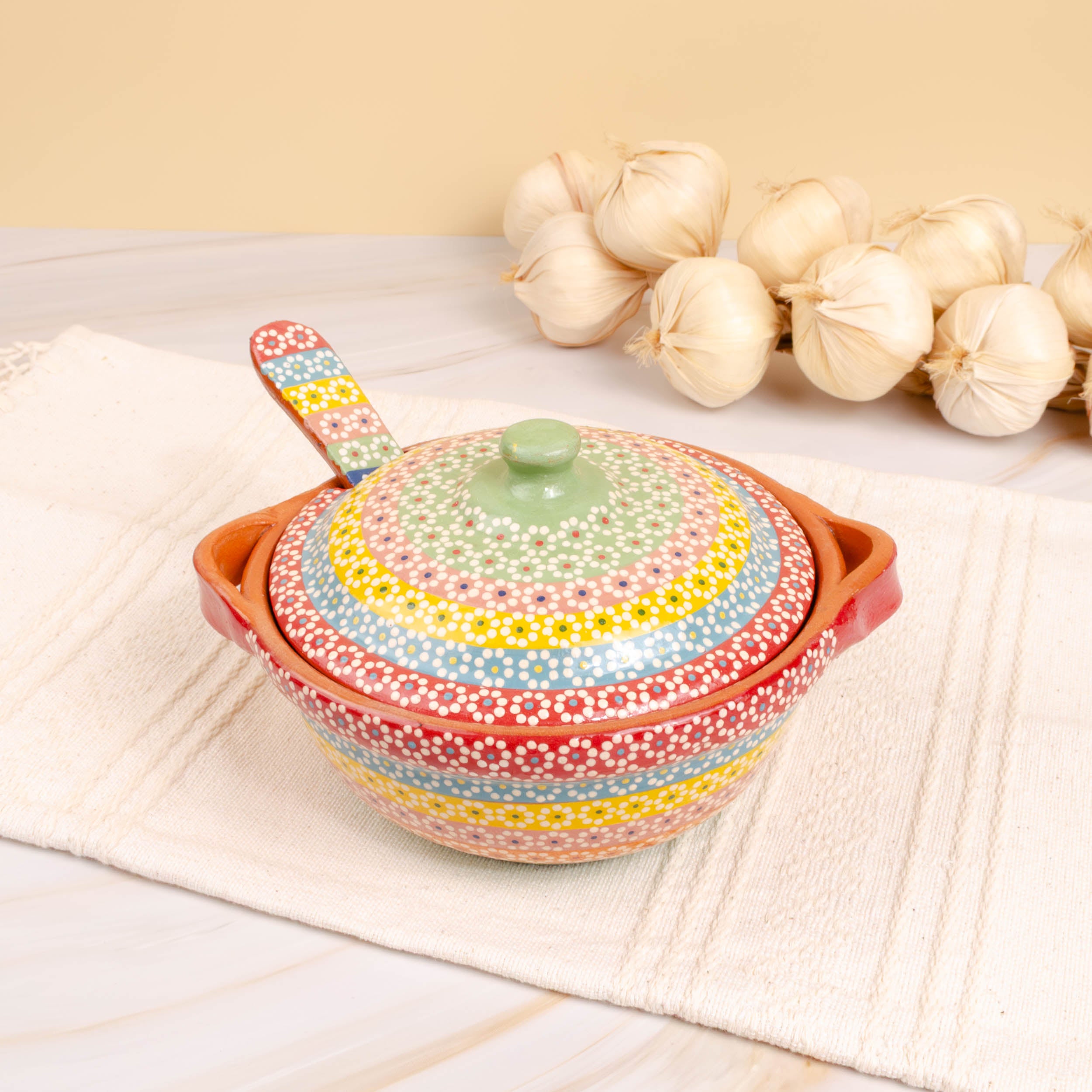Capula Small Clay Cazuelita with Matching Lid and Spoon